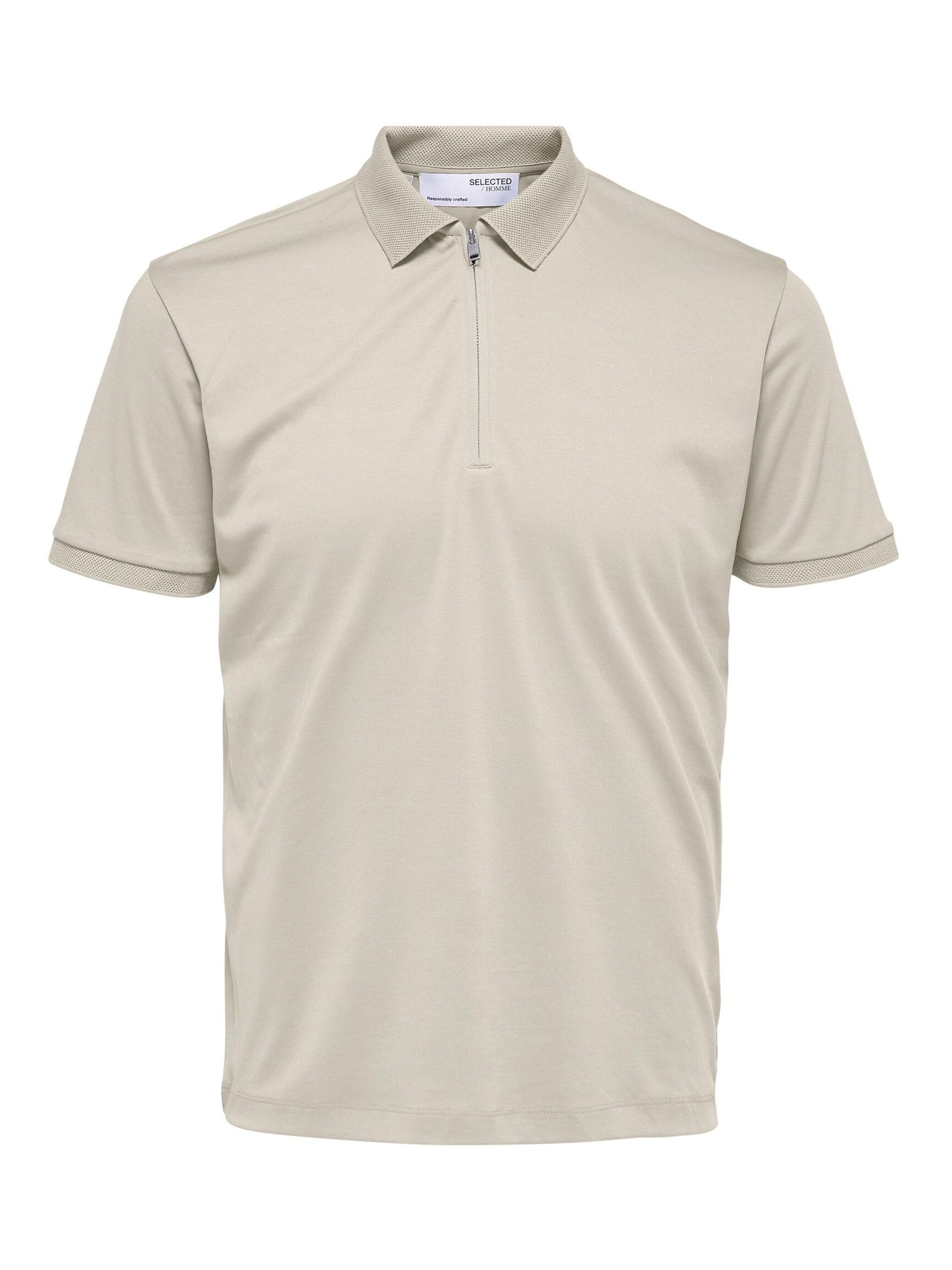 ZIPPER POLO SHIRT, Oatmeal, highres