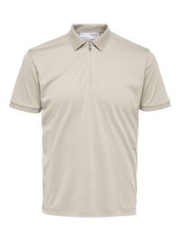 ZIPPER POLO SHIRT, Oatmeal, highres