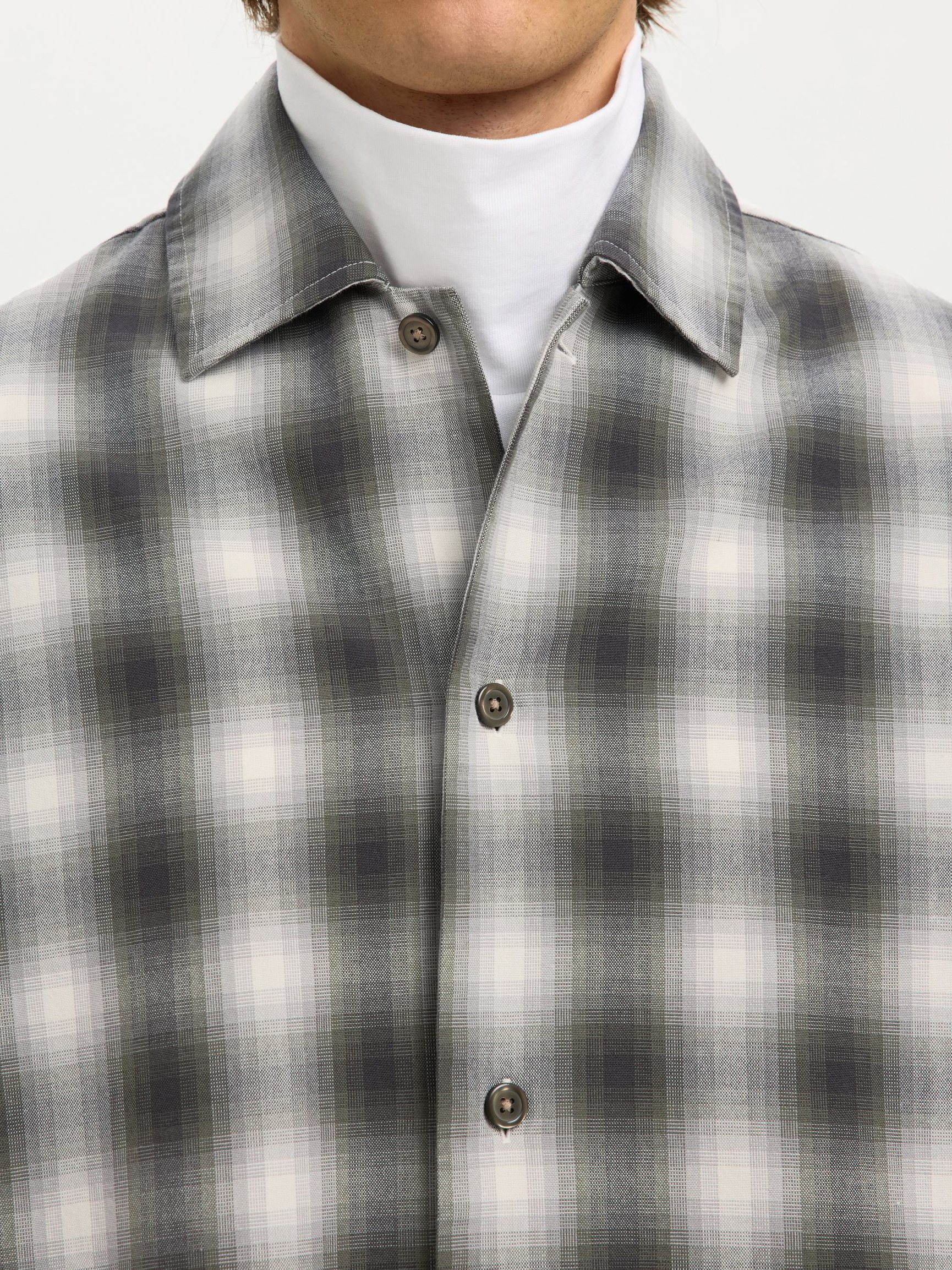 COTTON BLEND CHECKED SHIRT, Asphalt, highres