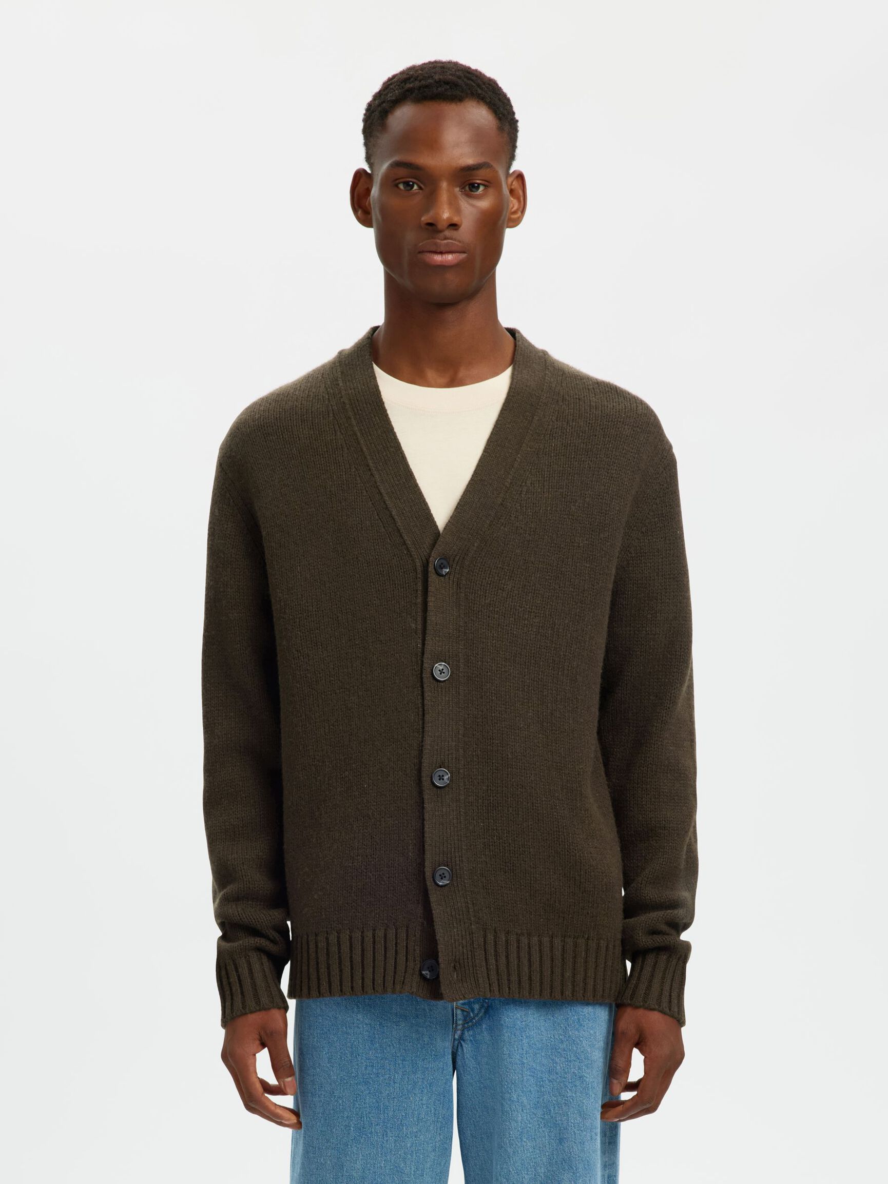 RELAXED FIT WOOL BLEND CARDIGAN, Demitasse, highres
