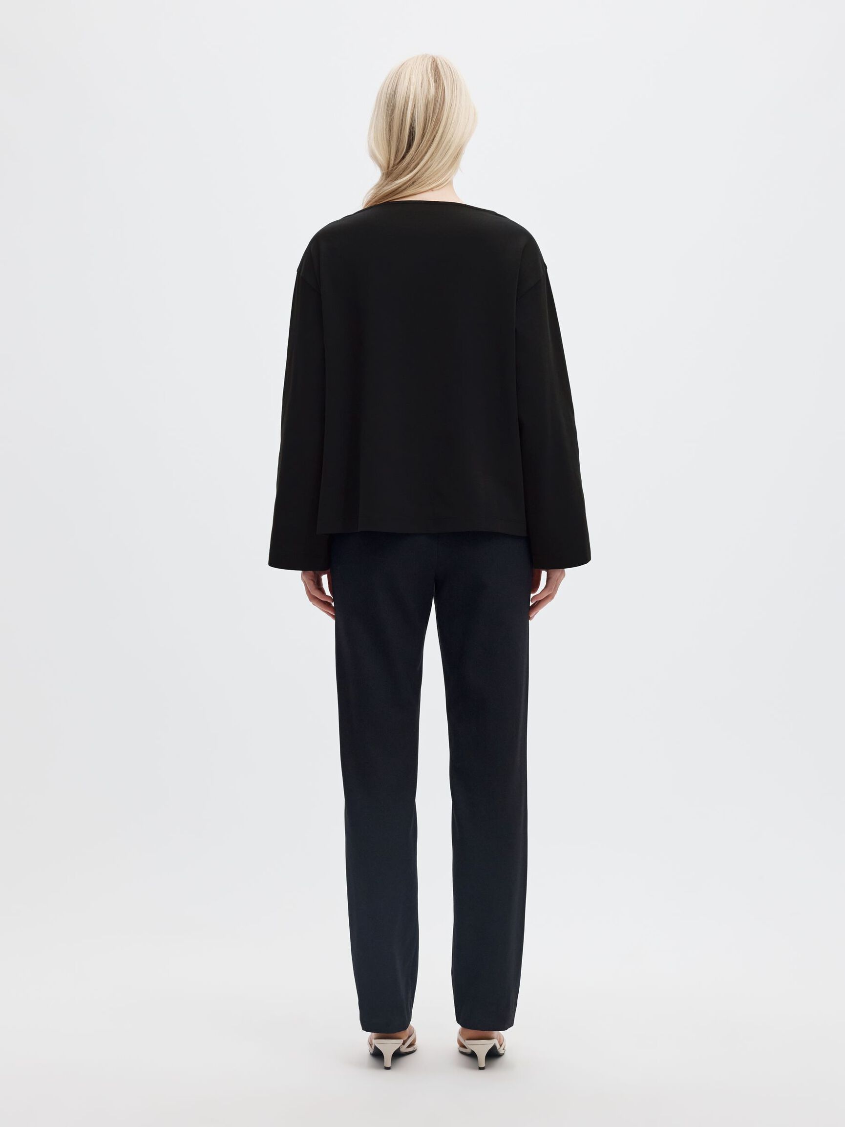BOAT NECK COTTON LONG-SLEEVED T-SHIRT, Black, highres