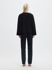 BOAT NECK COTTON LONG-SLEEVED T-SHIRT, Black, highres