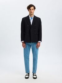 WOOL DOUBLE-BREASTED BLAZER, Dark Navy, highres