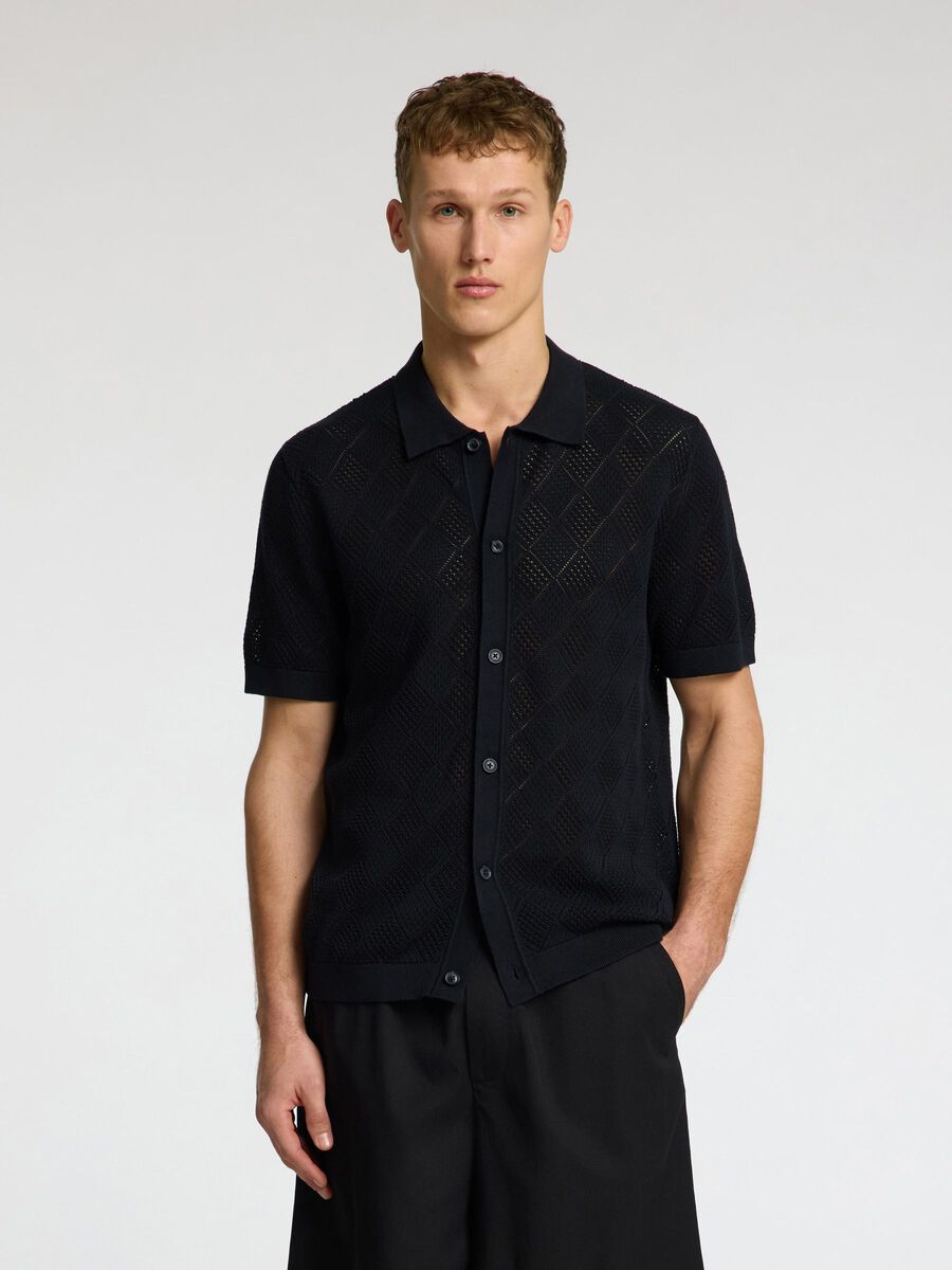 Selected KURZARM POLOHEMD AUS STRICK, Black, highres - 16097564_Black_003.jpg