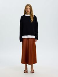 SATIN MIDI SKIRT, Cherry Mahogany, highres