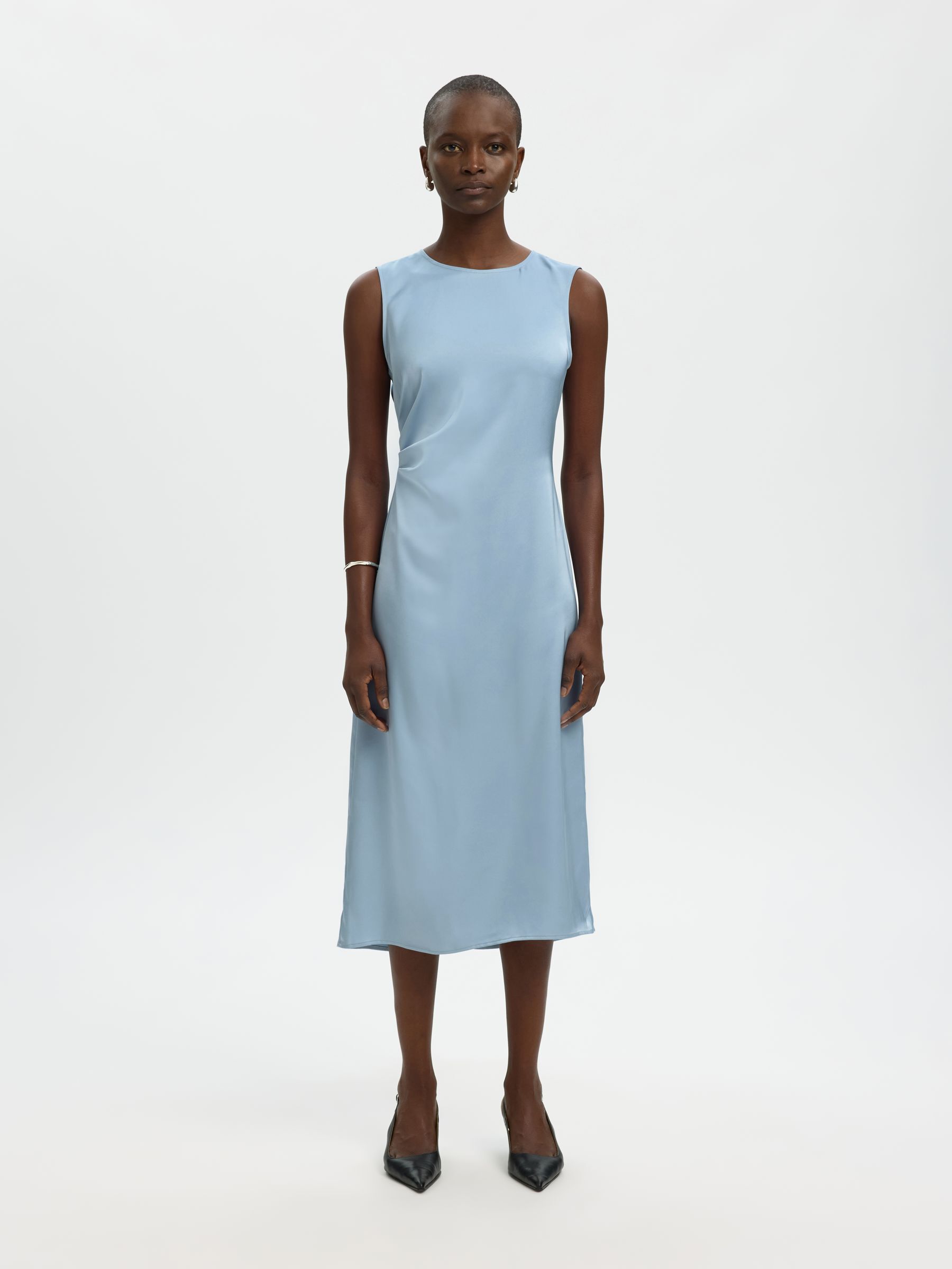 SATIJN MAXI-JURK, Dusty Blue, highres