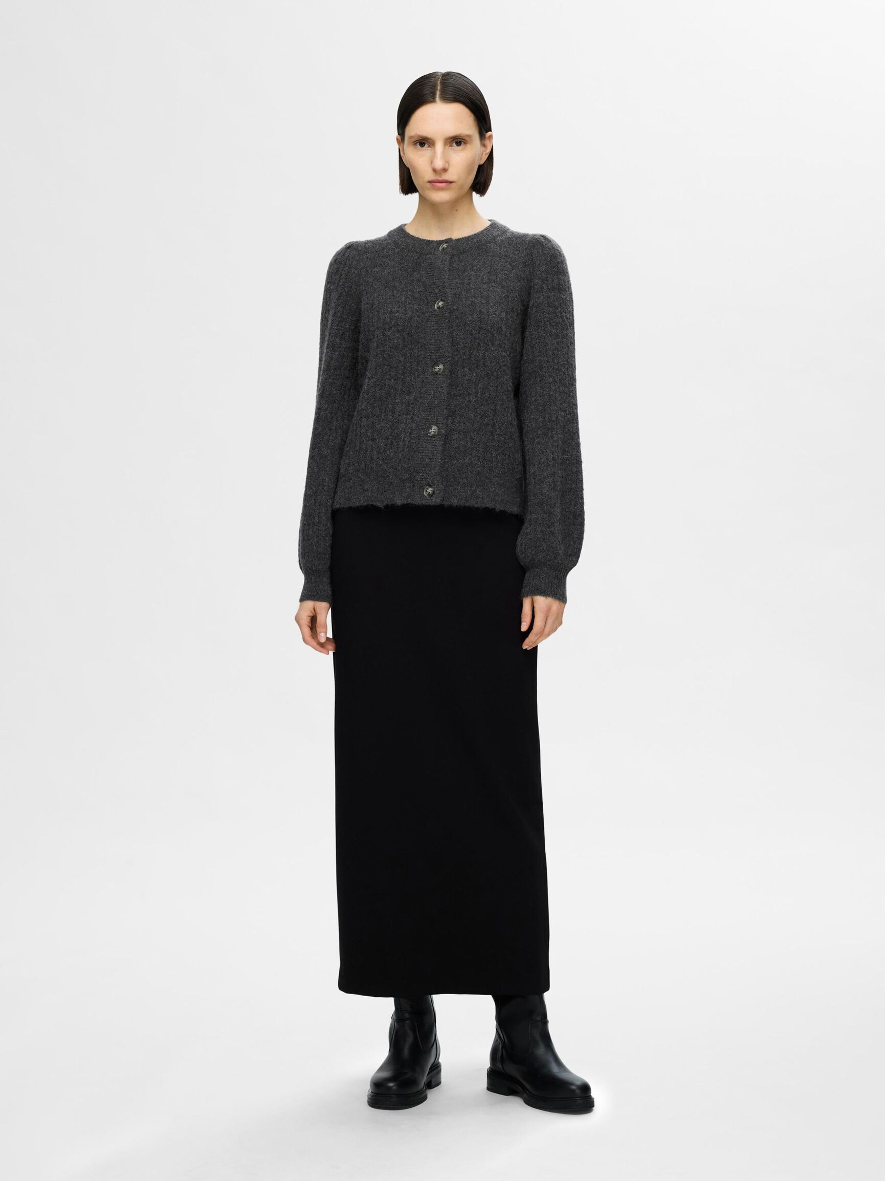 STRUCTURED WOOL BLEND CARDIGAN, Volcanic Ash, highres