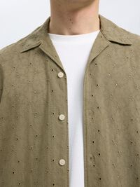 BRODERIE ANGLAISE KORTÆRMET SKJORTE, Vetiver, highres