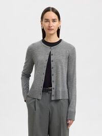 100% MERINOULD STRIKKET CARDIGAN, Medium Grey Melange, highres