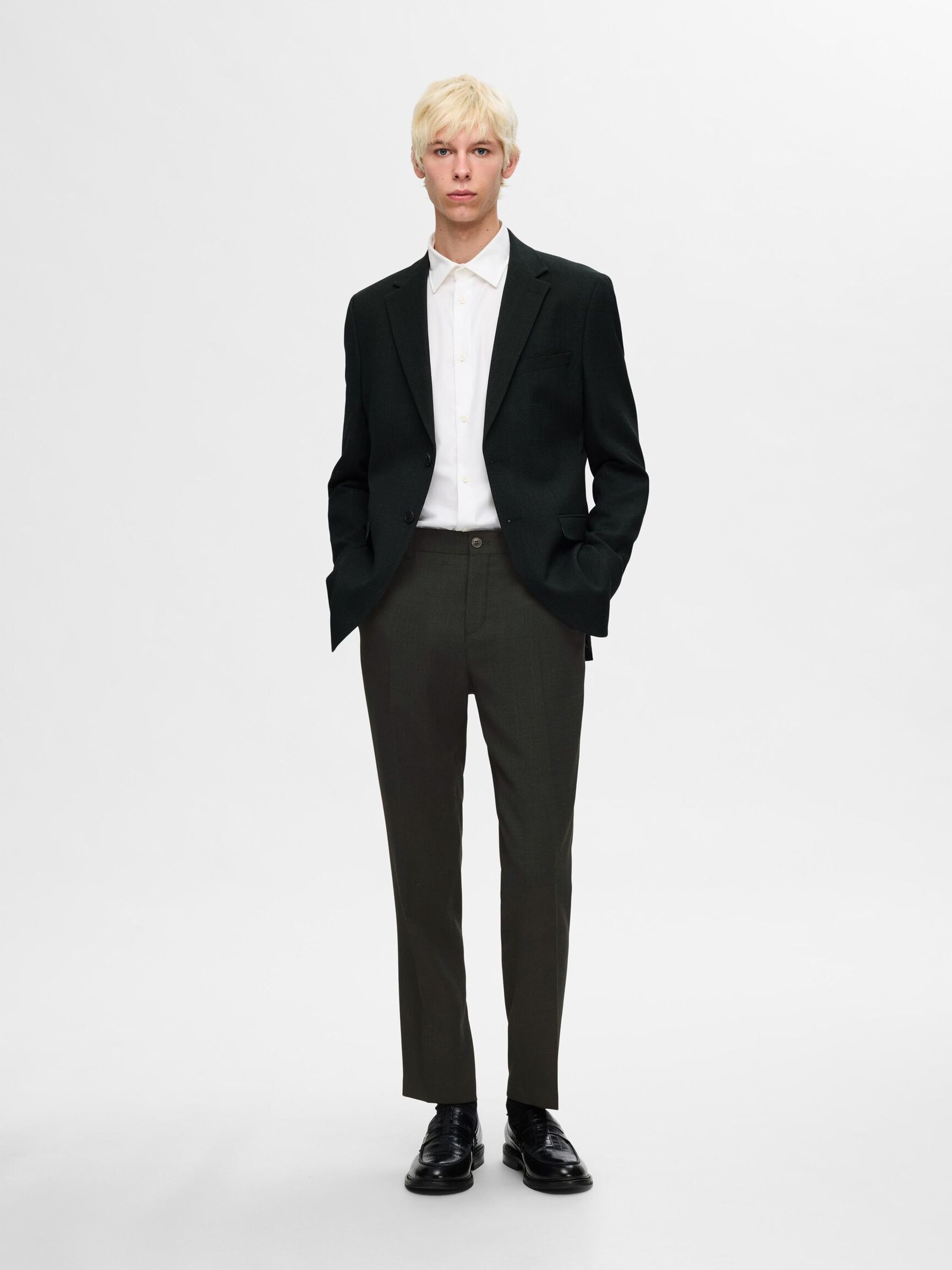 SLIM FIT WOOL BLEND SUIT TROUSERS, Dark Green, highres