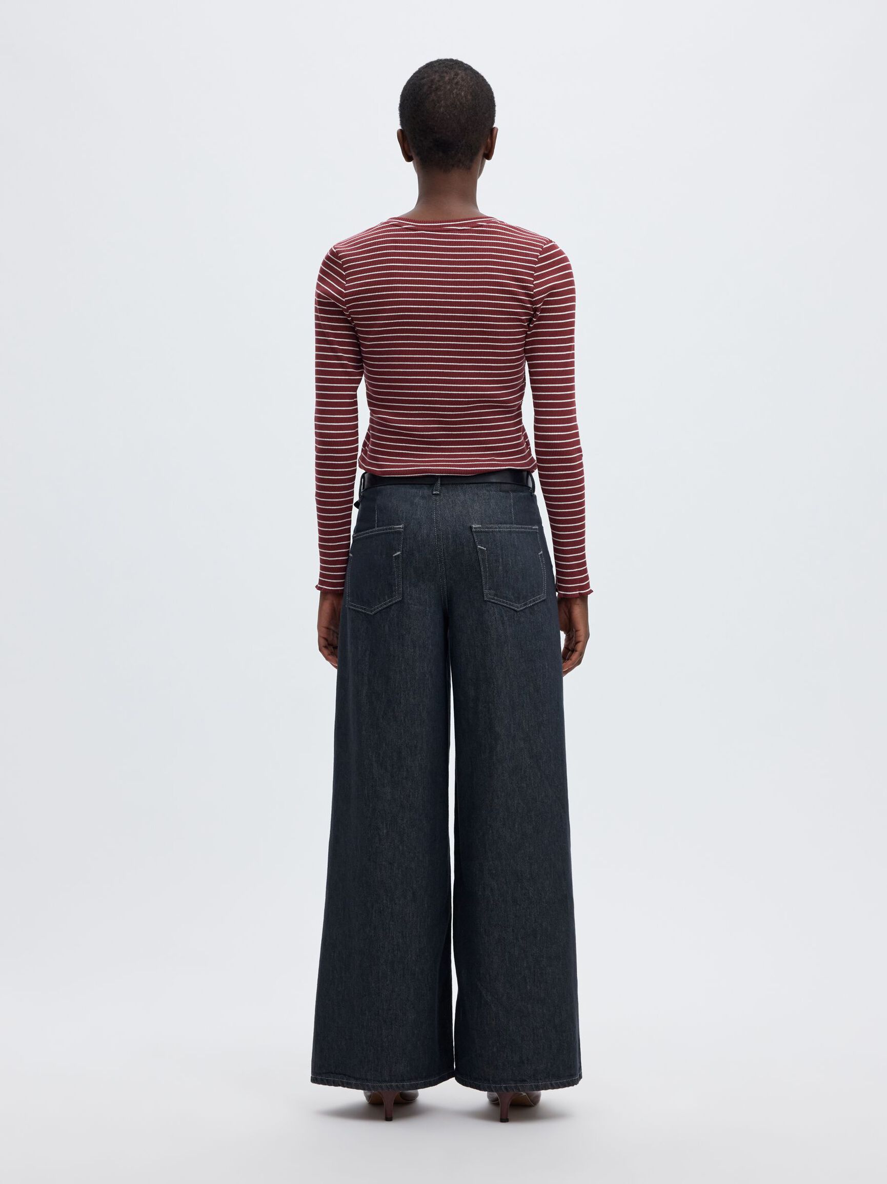 STRIPED LONG-SLEEVED T-SHIRT, Tawny Port, highres