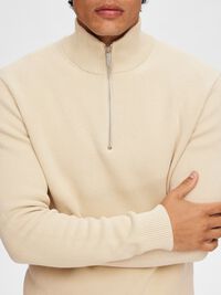 HALVE RITSSLUITING SWEATER, Oatmeal, highres