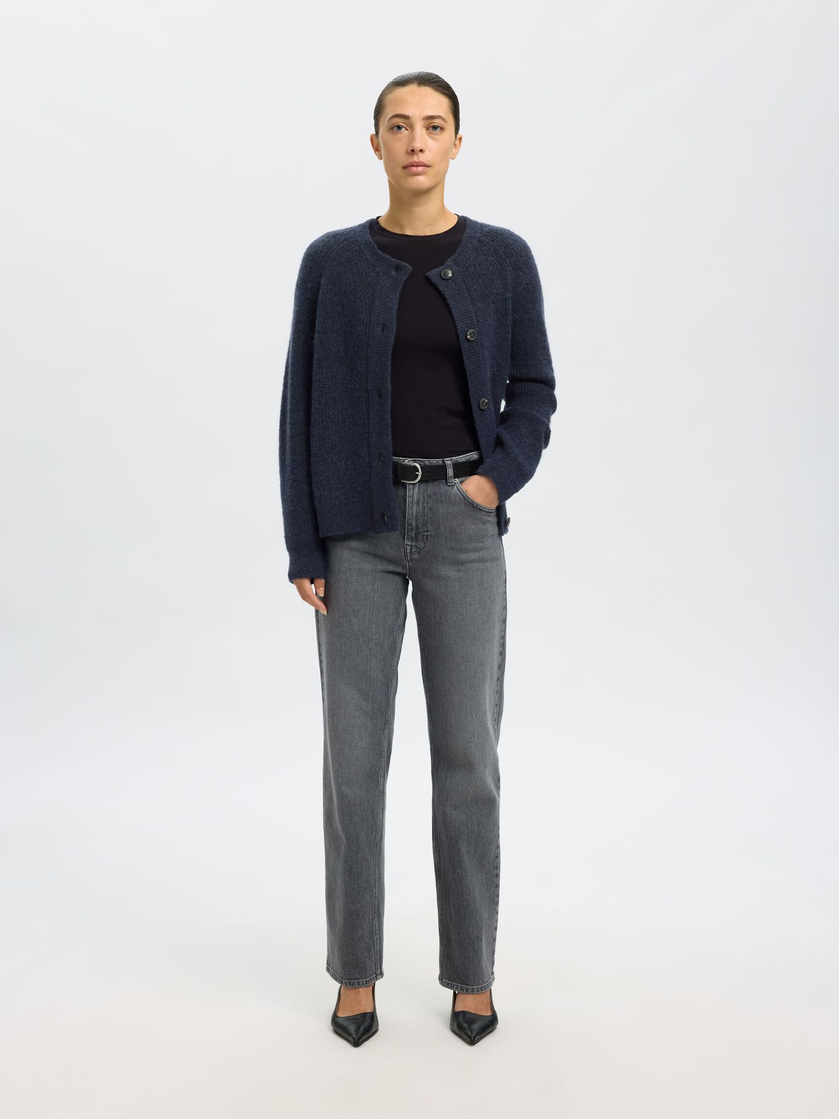 WOOL BLEND CARDIGAN, Dark Sapphire, highres