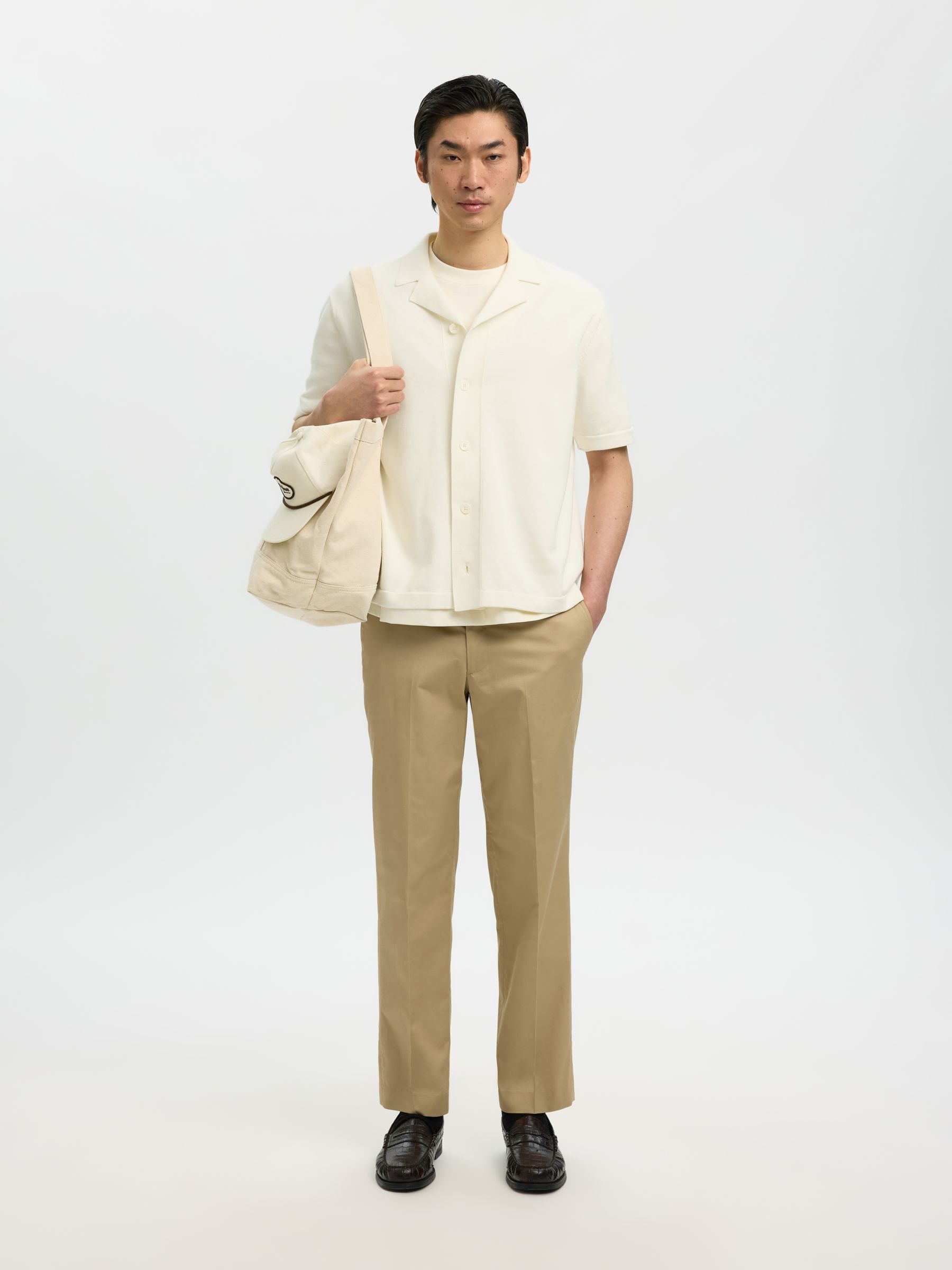 RELAXED FIT  KNITTED POLO SHIRT, Egret, highres