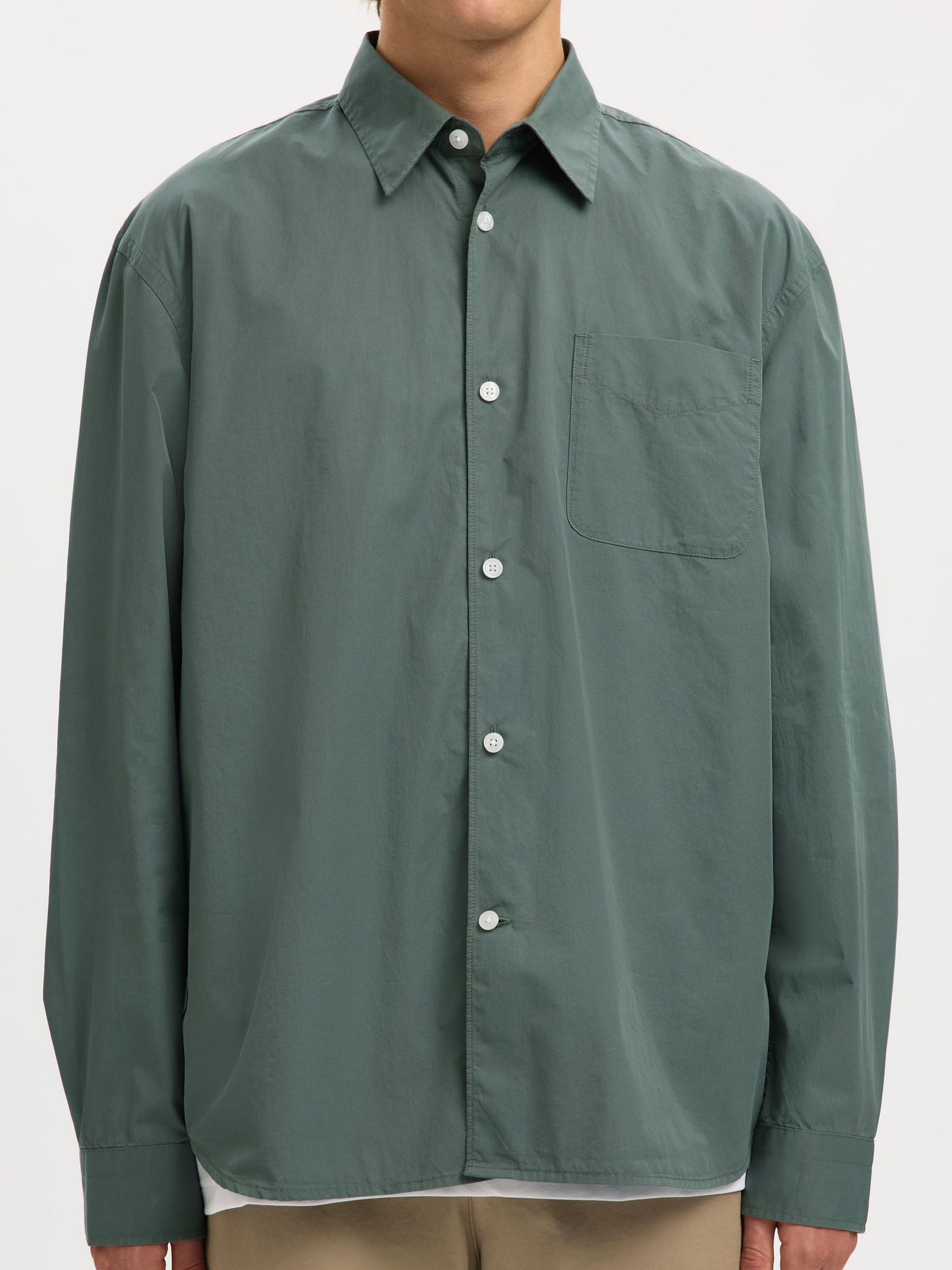 POPLIN LÅNGÄRMAD SKJORTA, Balsam Green, highres