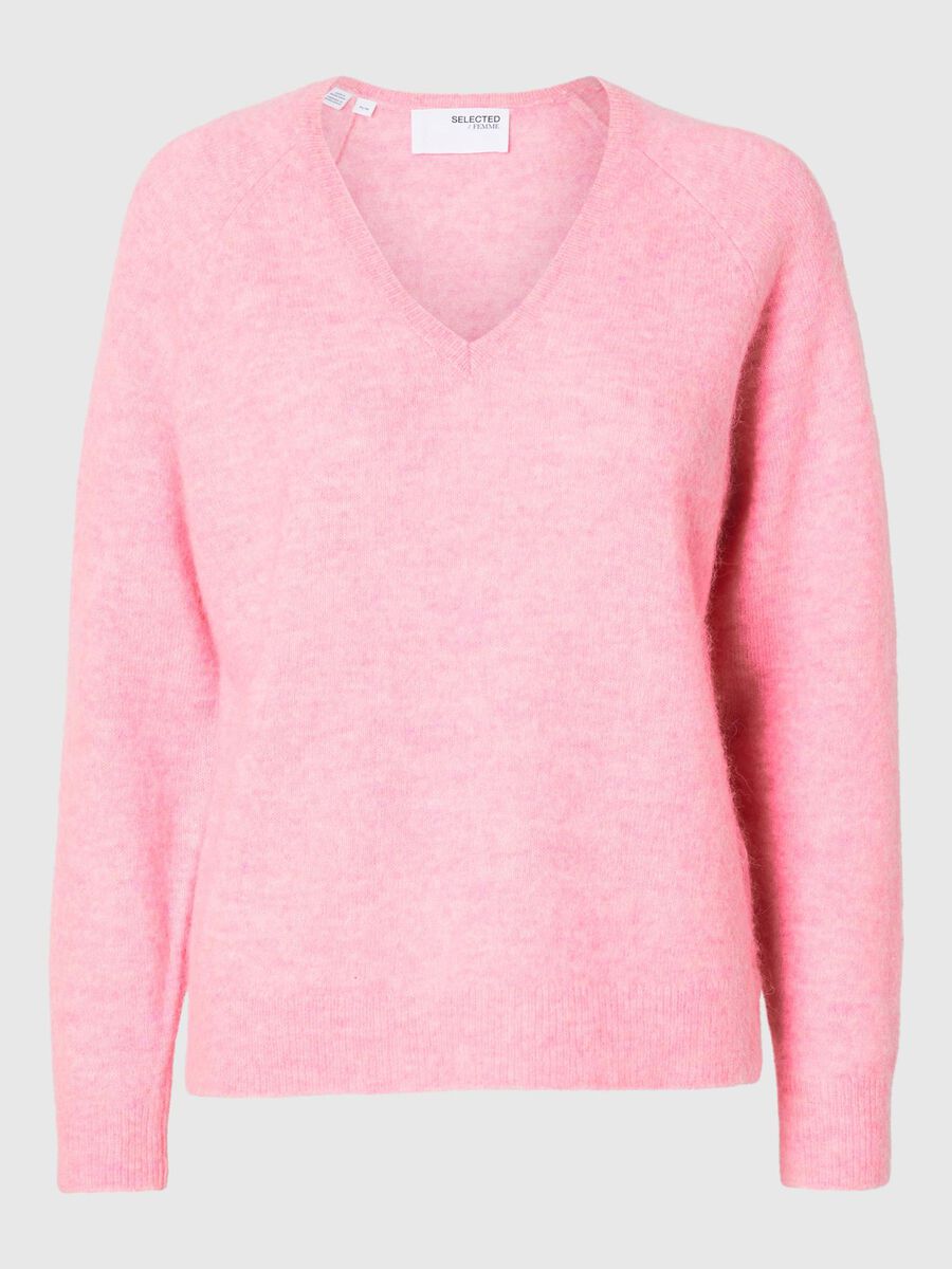 Selected WOOL BLEND V NECK PULLOVER, Peony, highres - 16094268_Peony_1113603_001.jpg