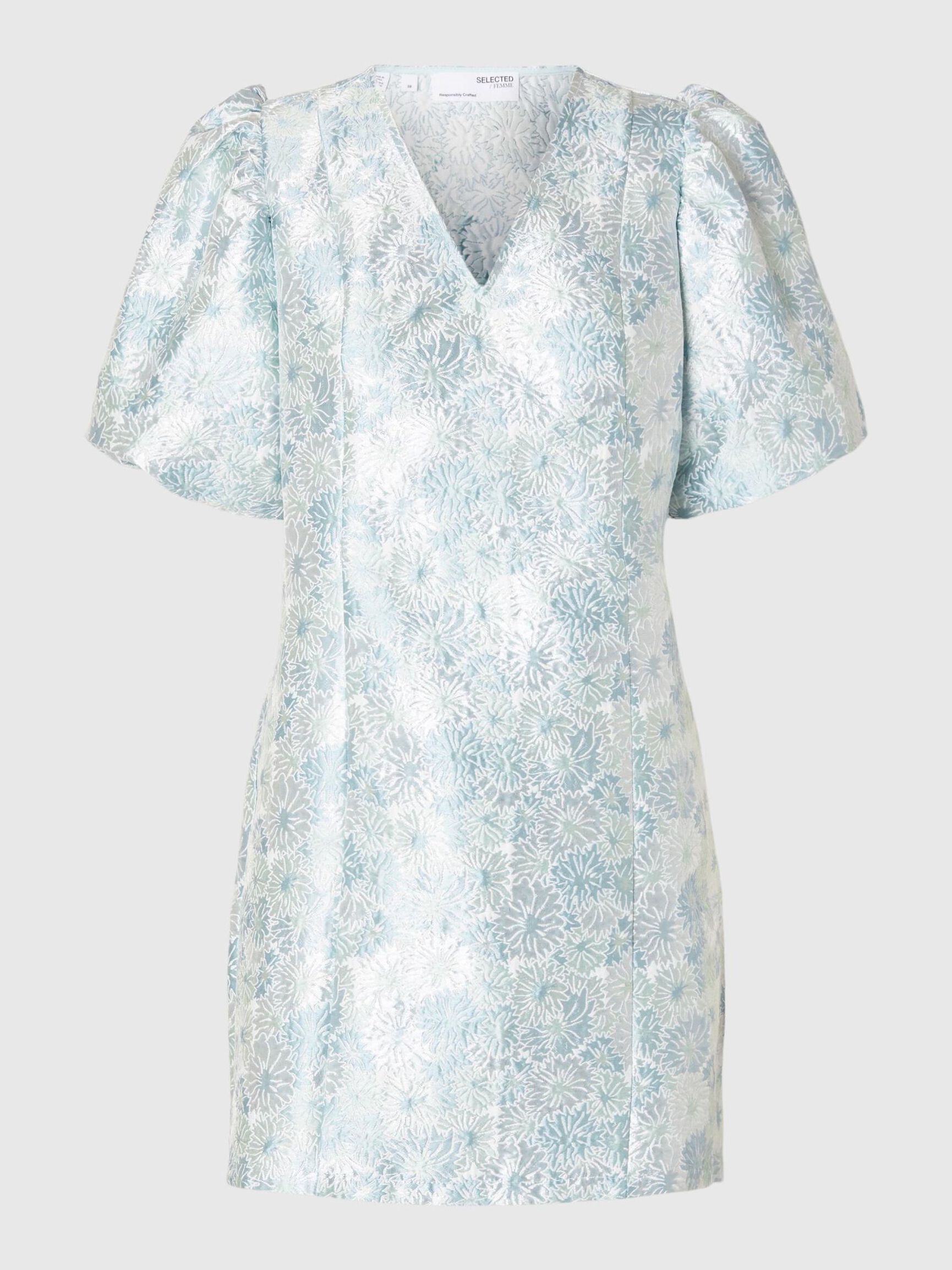 FLORAL JACQUARD MINI DRESS, Sky Blue, highres
