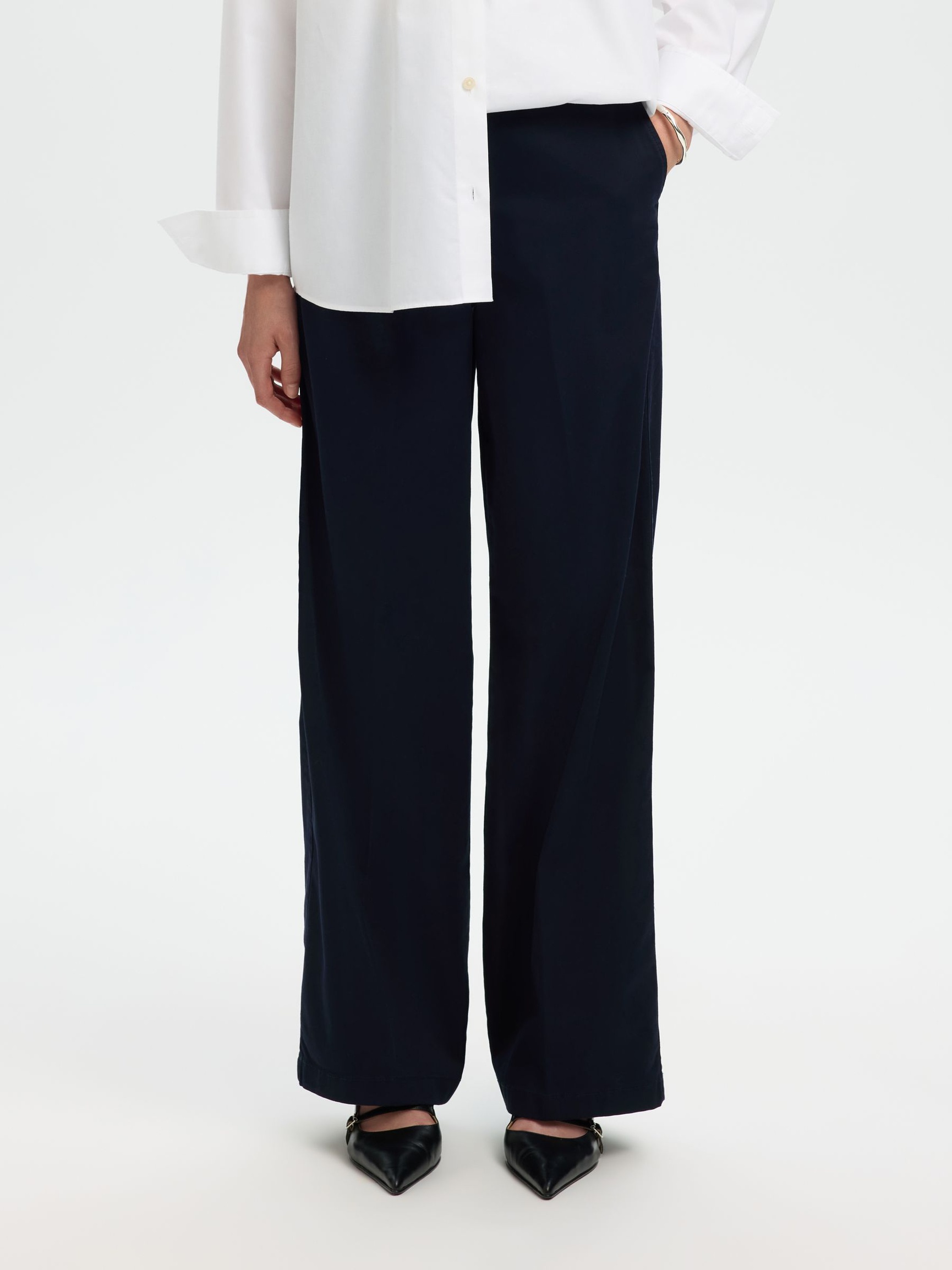 BAUMWOLLMIX WIDE LEG HOSE, Dark Sapphire, highres