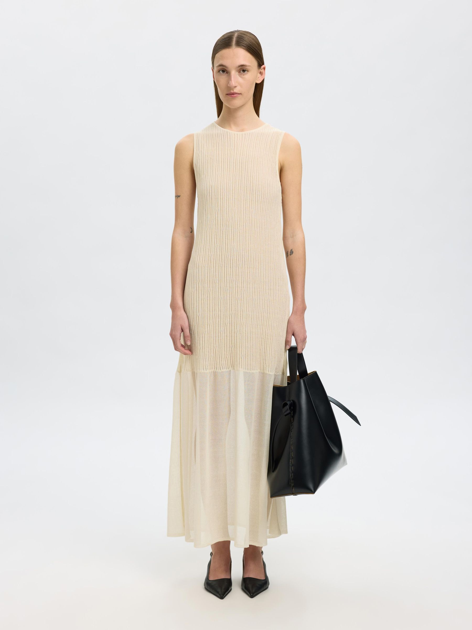 COTTON BLEND MAXI DRESS, Birch, highres