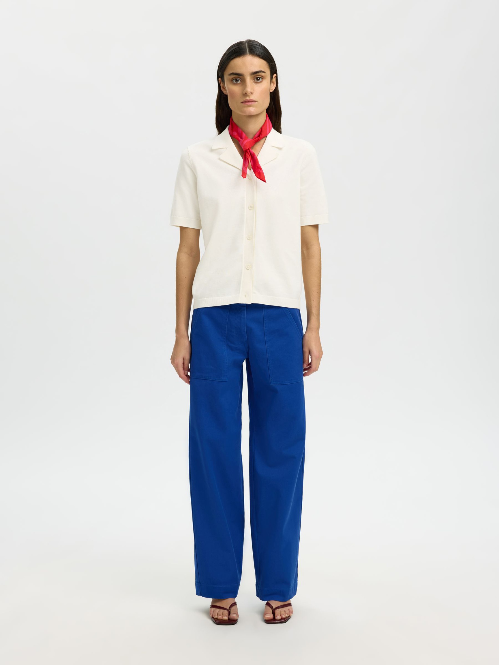 KORTE ÆRMER STRIKKET POLOSHIRT, Egret, highres
