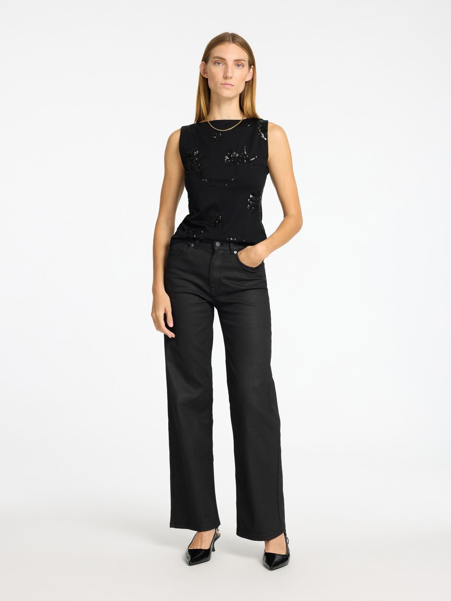 TOP SENZA MANICHE, Black, highres
