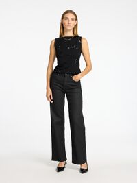 PAILLETTEN TOP, Black, highres