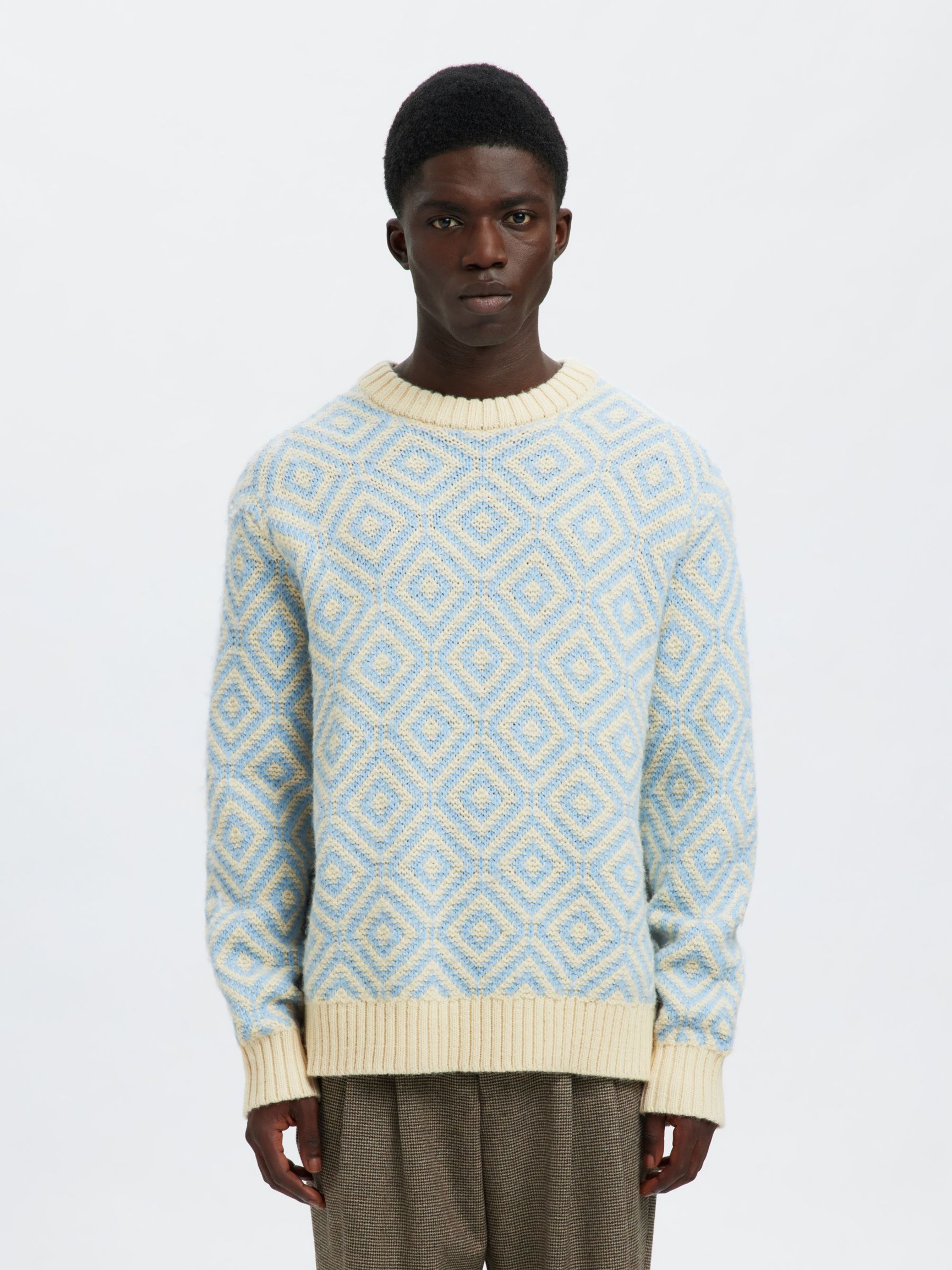 PRINT STRICKPULLOVER, Egret, highres