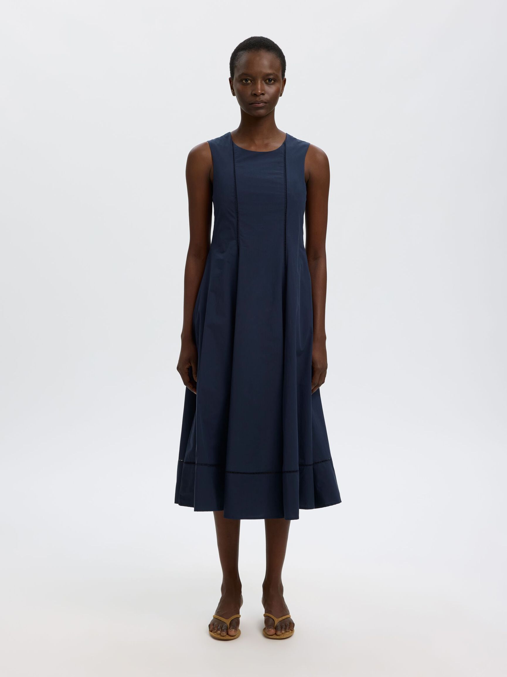 COTTON MIDI DRESS, Dark Sapphire, highres