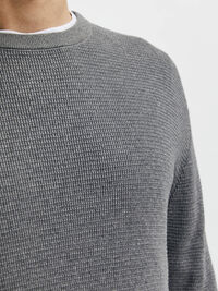 WAFFLE KNIT JUMPER, Medium Grey Melange, highres