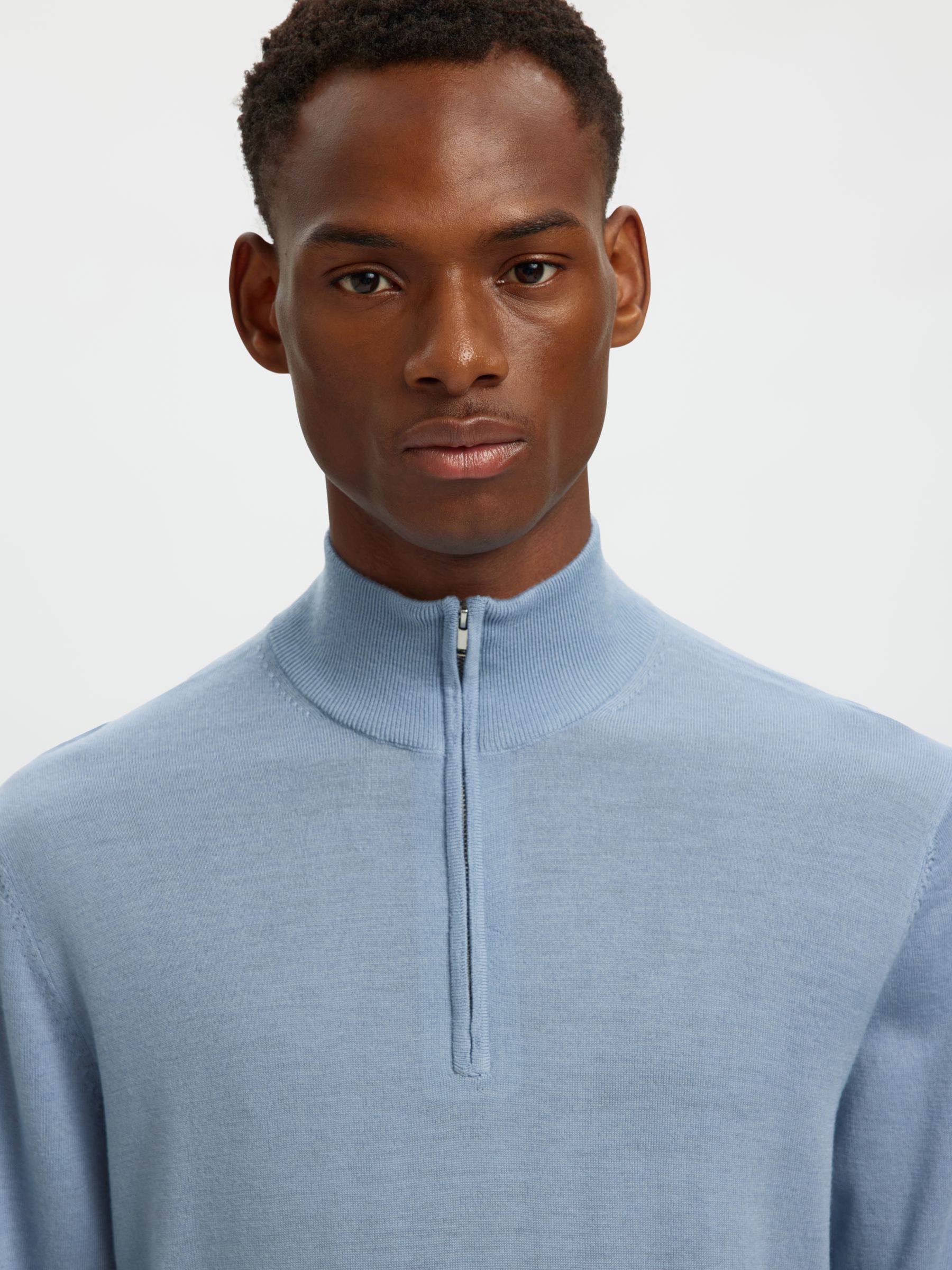 100% MERINO WOOL HALF-ZIP JUMPER, Dusty Blue, highres