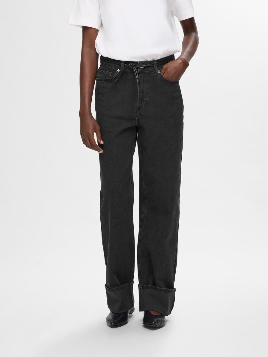 Selected HIGH WAIST WIDE FIT JEANS, Black Denim, highres - 16094819_BlackDenim_003.jpg