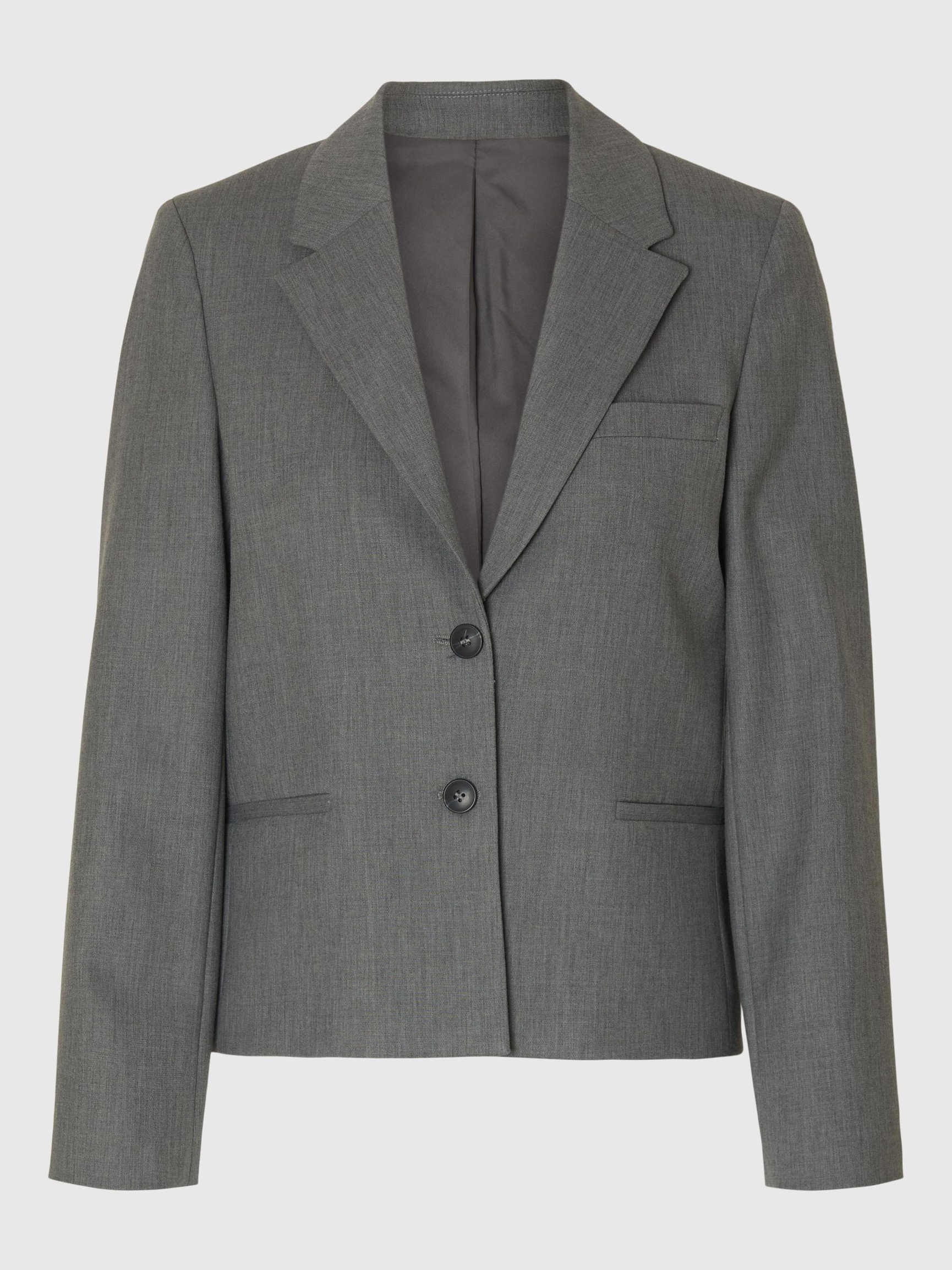 CROPPED SINGLE-BREASTED BLAZER, Medium Grey Melange, highres