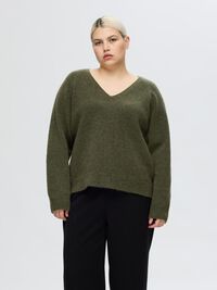 WOLLGEMISCH V-AUSSCHNITT PULLOVER, Kalamata, highres