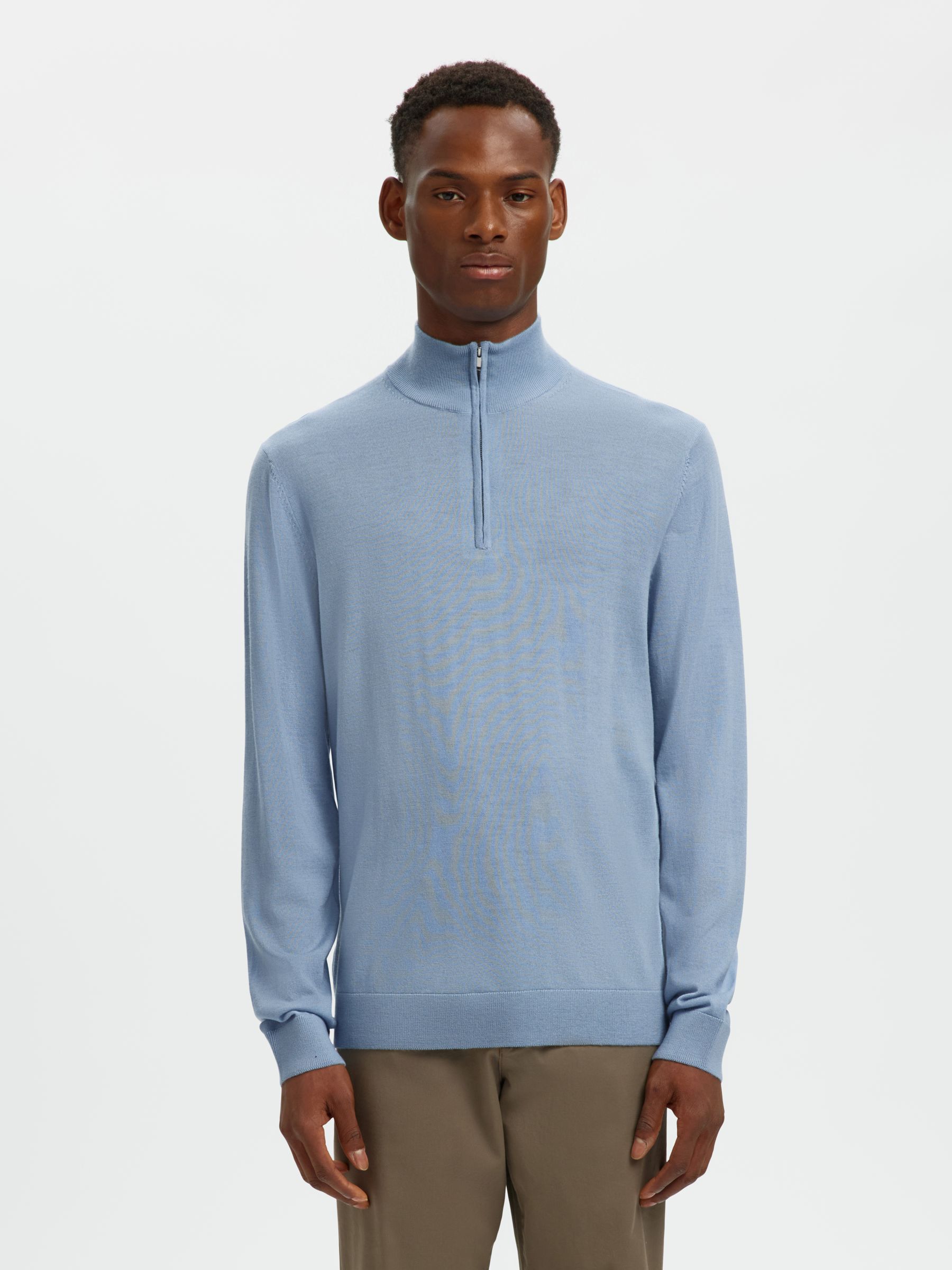 100% MERINO WOOL HALF-ZIP JUMPER, Dusty Blue, highres