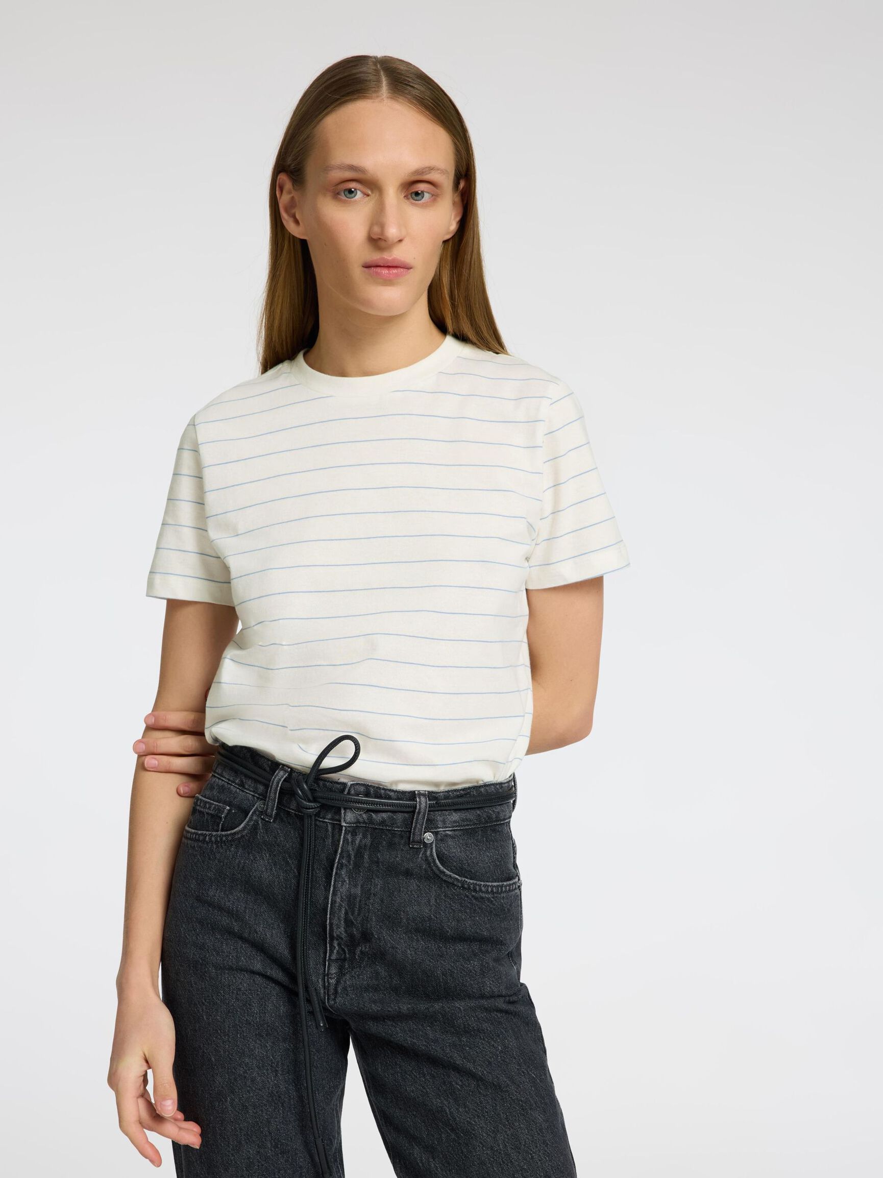 STRIPED COTTON T-SHIRT, Snow White, highres