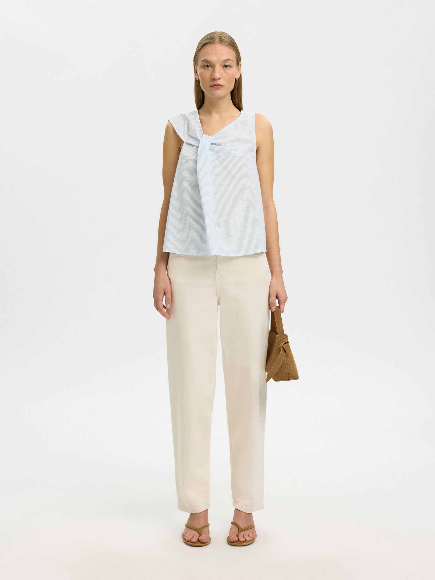 SEERSUCKER SLEEVELESS TOP, Cashmere Blue, highres