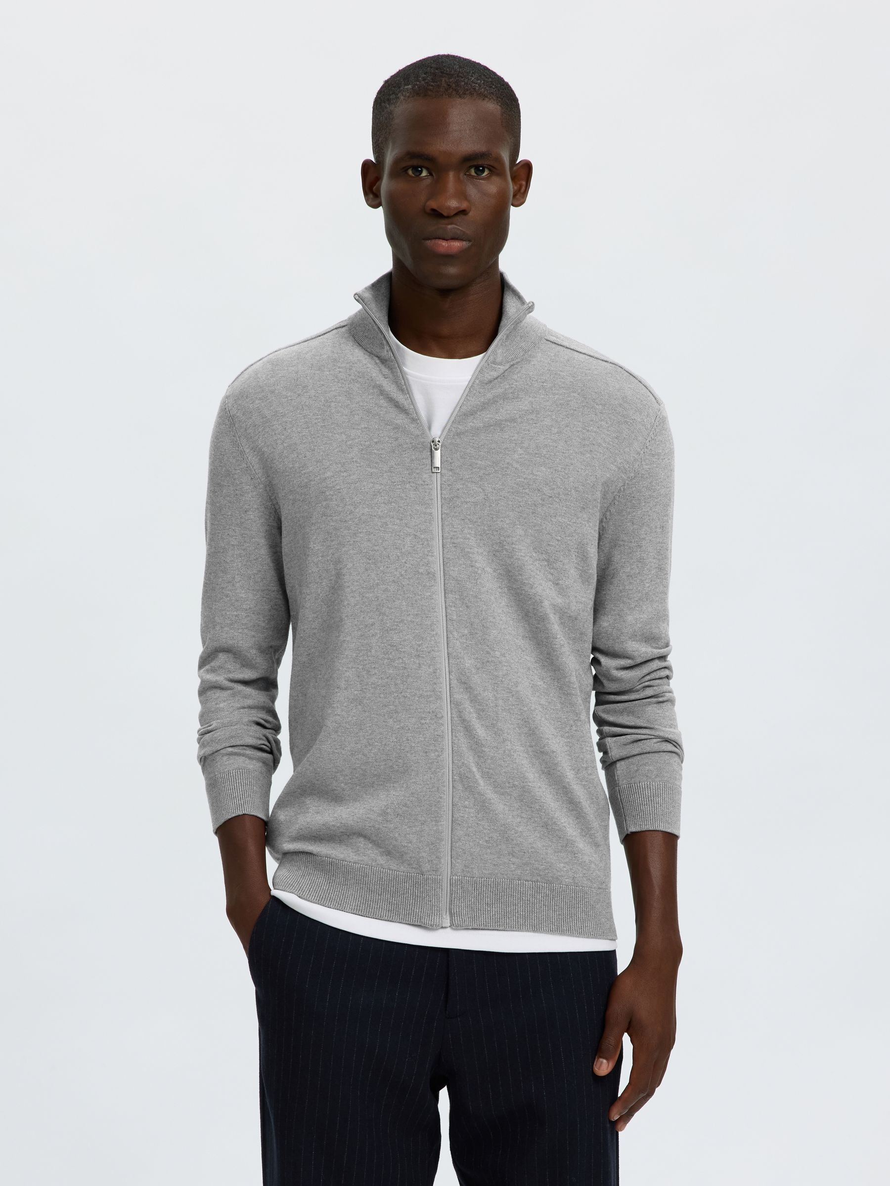 ZIP-UP CARDIGAN | Grey | Selected