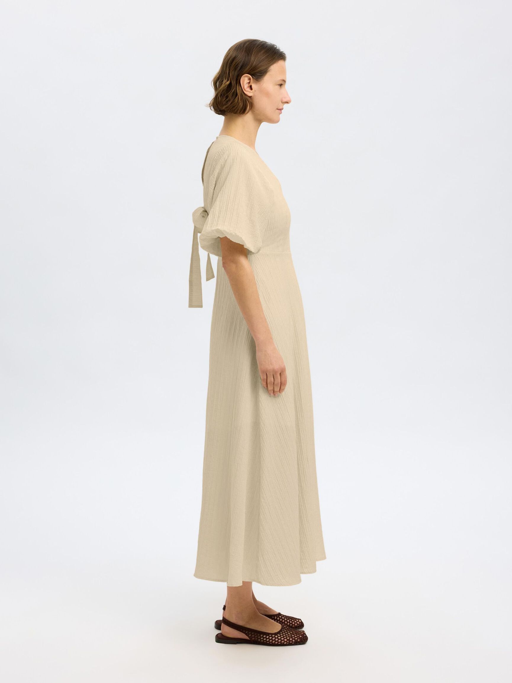 BALLOON SLEEVE MAXI DRESS, Birch, highres