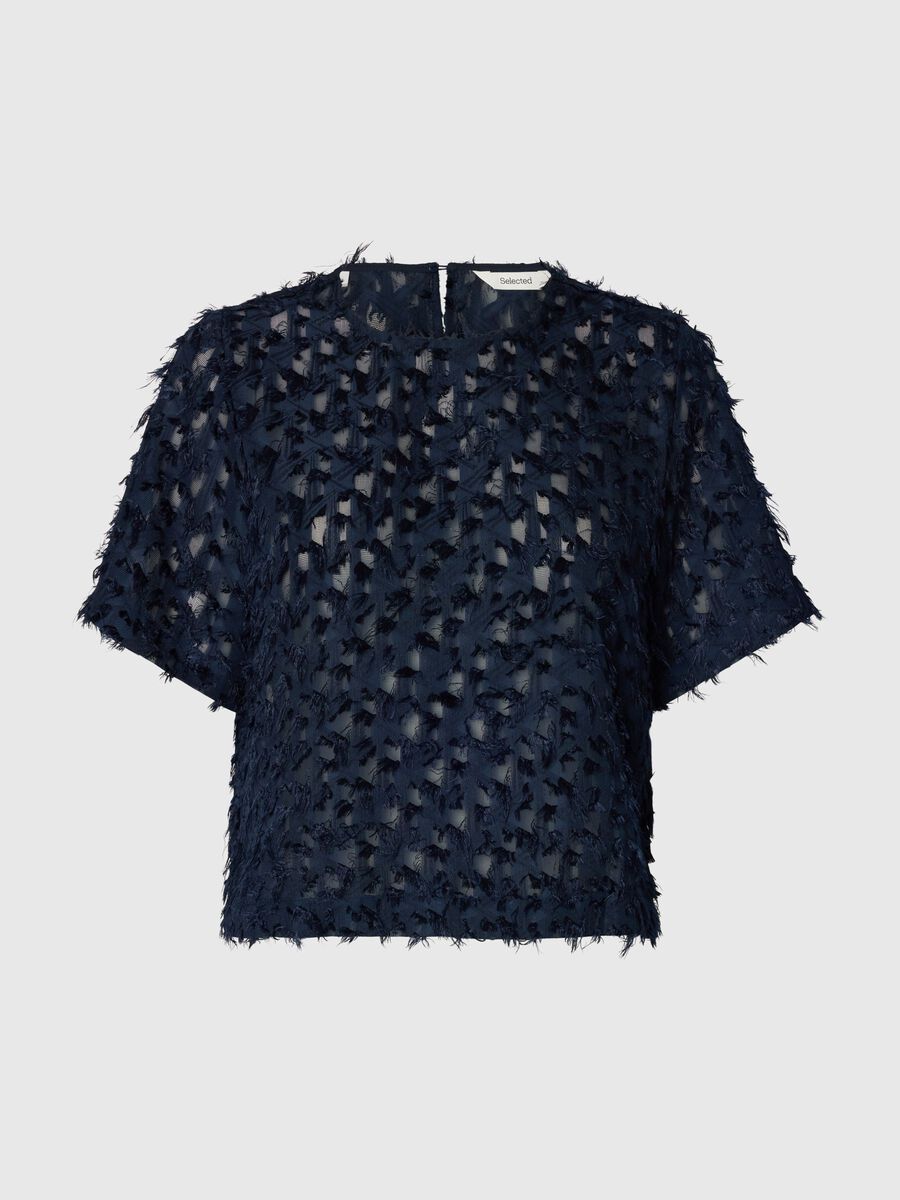 Product tile image - LACE SHORT SLEEVED TOP, Dark Sapphire | 16101842_DarkSapphire