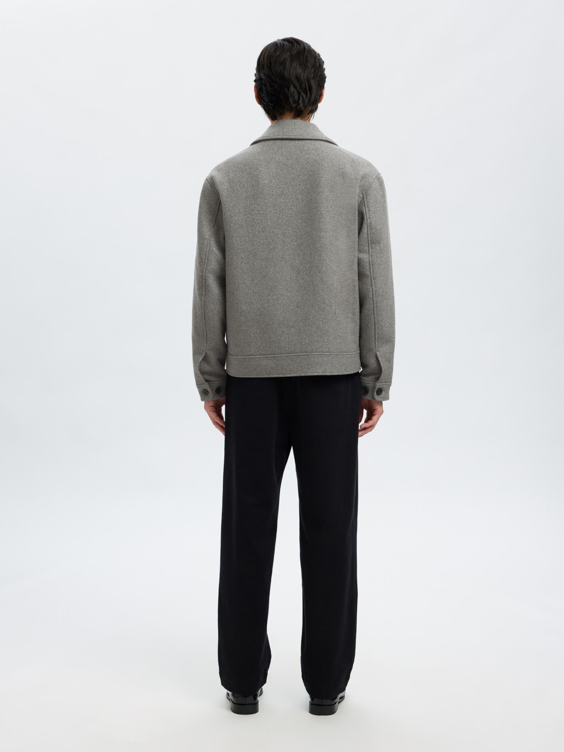 WOOL BLEND SHORT JACKET, Grey Melange, highres