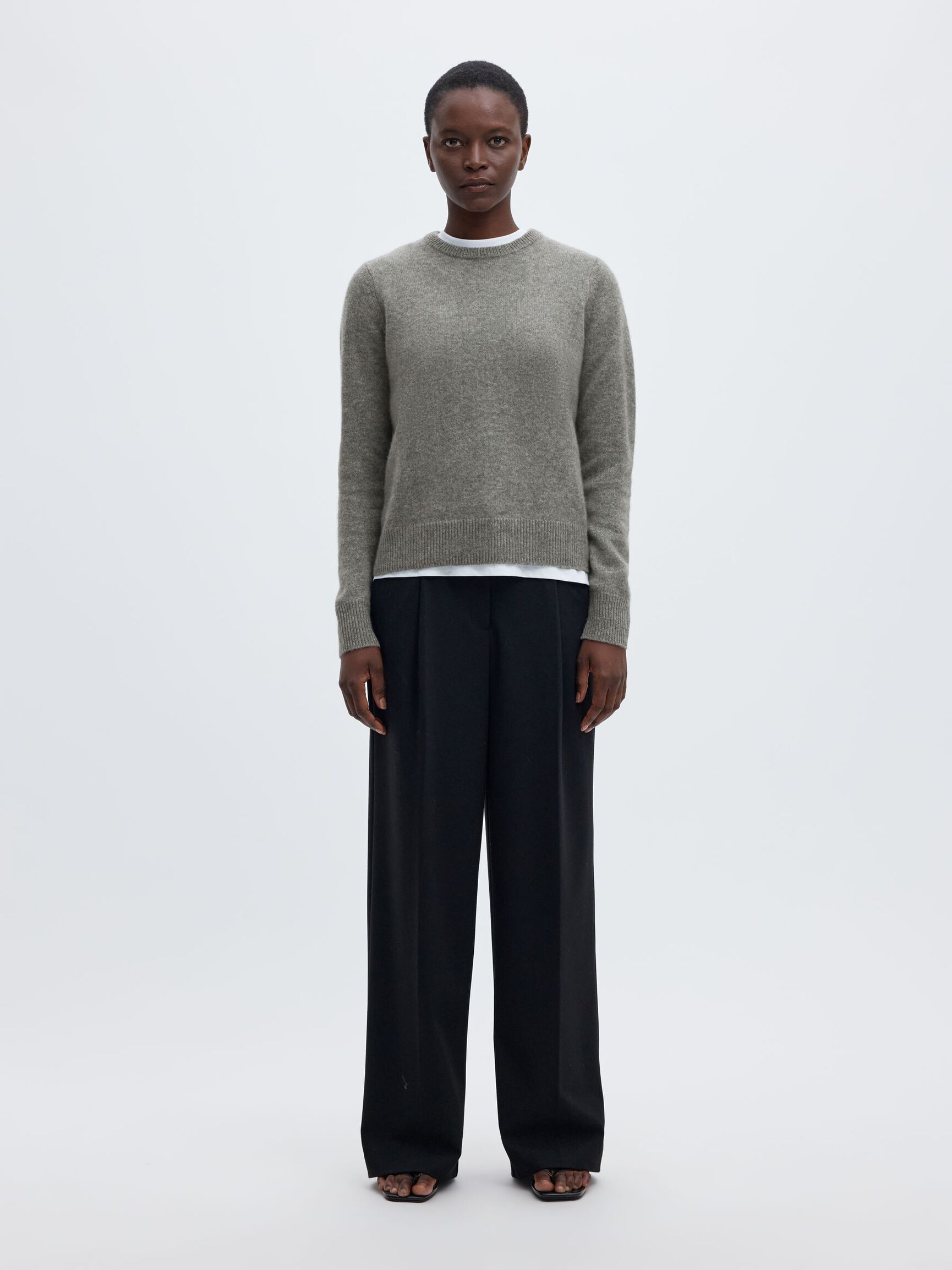 KASJMIR STRIKKET PULLOVER, Light Grey Melange, highres