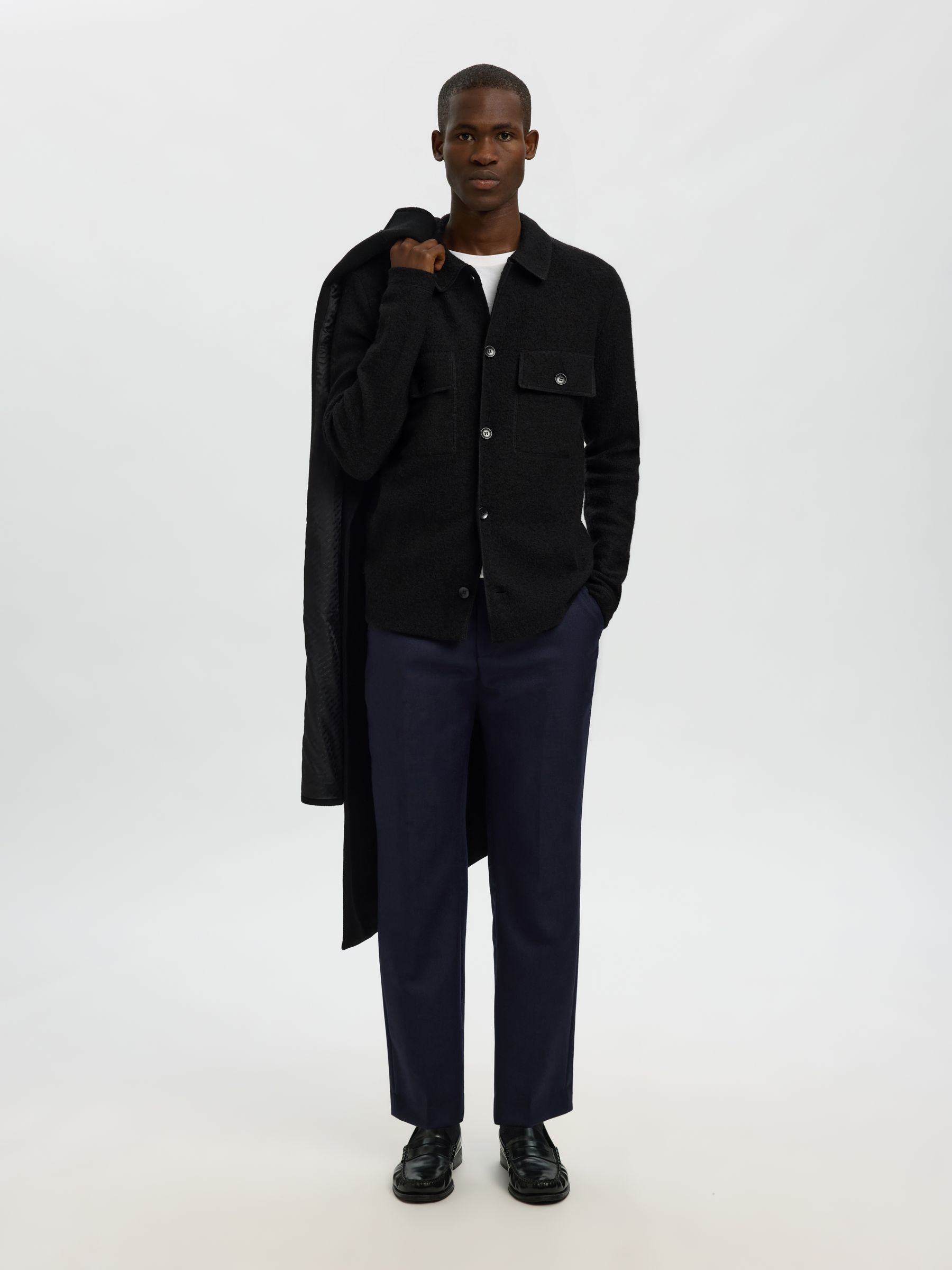 100% WOOL CARDIGAN, Black, highres