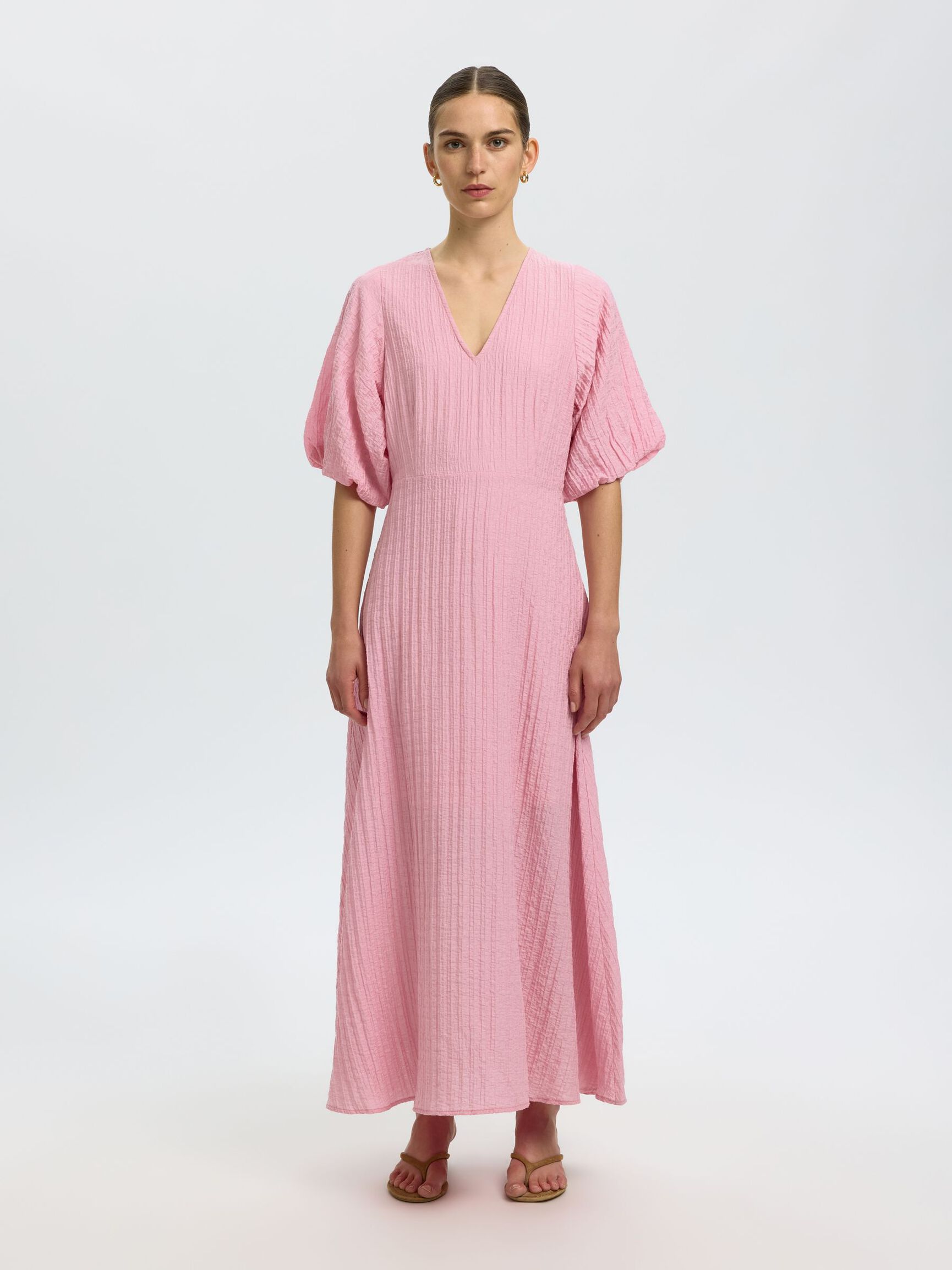 BALLOON SLEEVE MAXI DRESS, Bleached Mauve, highres