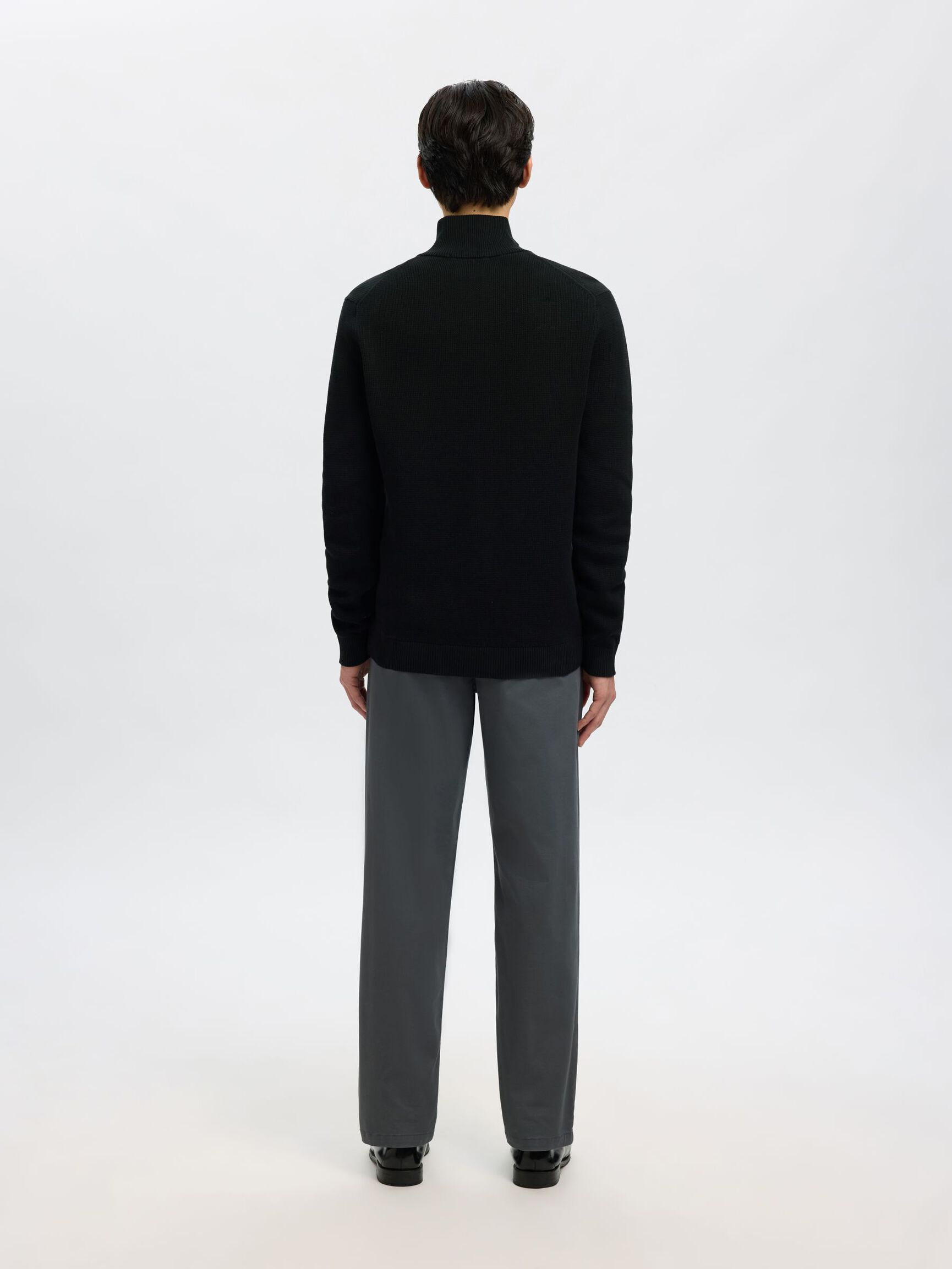 ZIPPED HIGH NECK KNITTED CARDIGAN, Black, highres