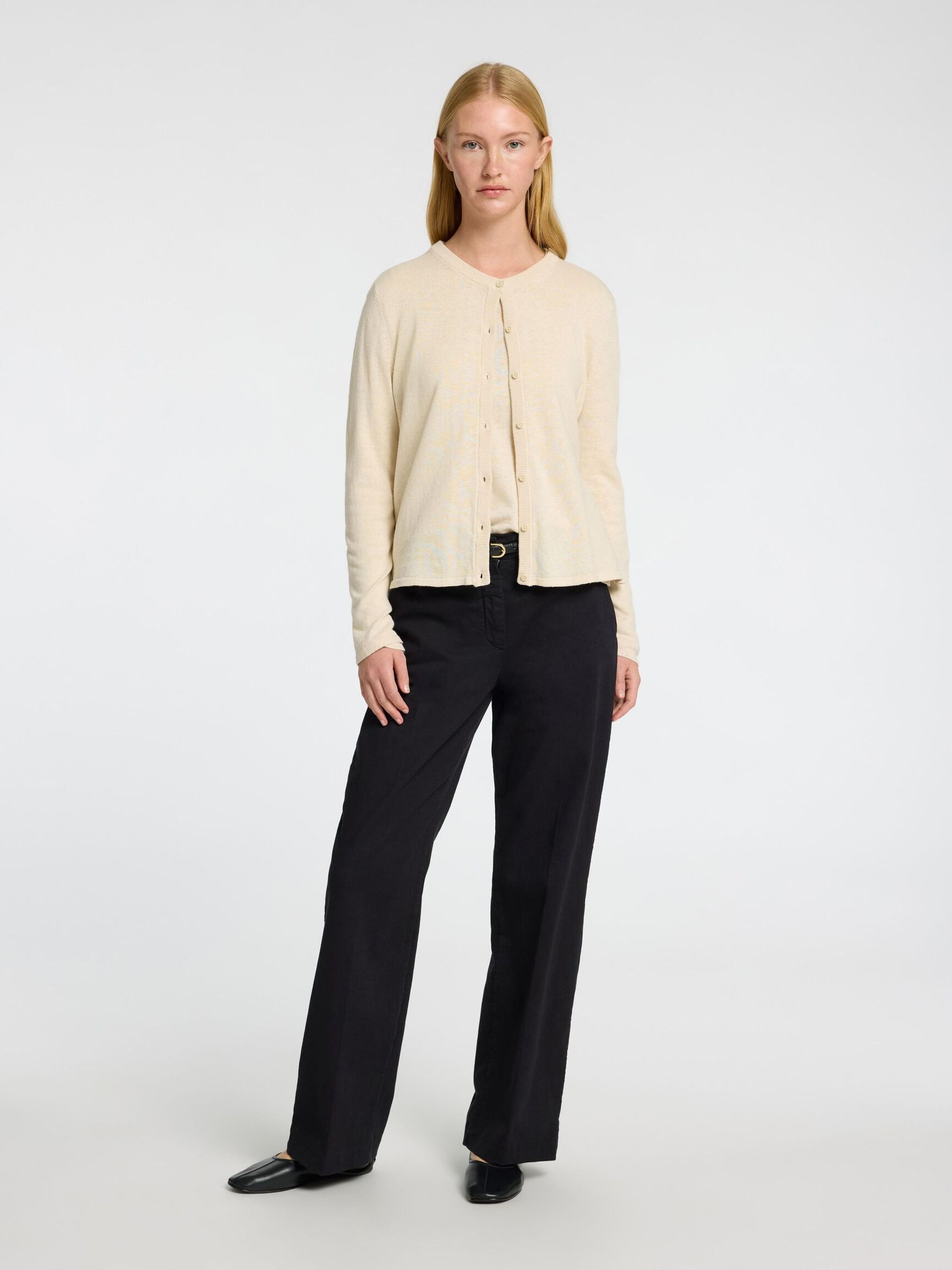 LINNENMIX GEBREID VEST, Birch, highres