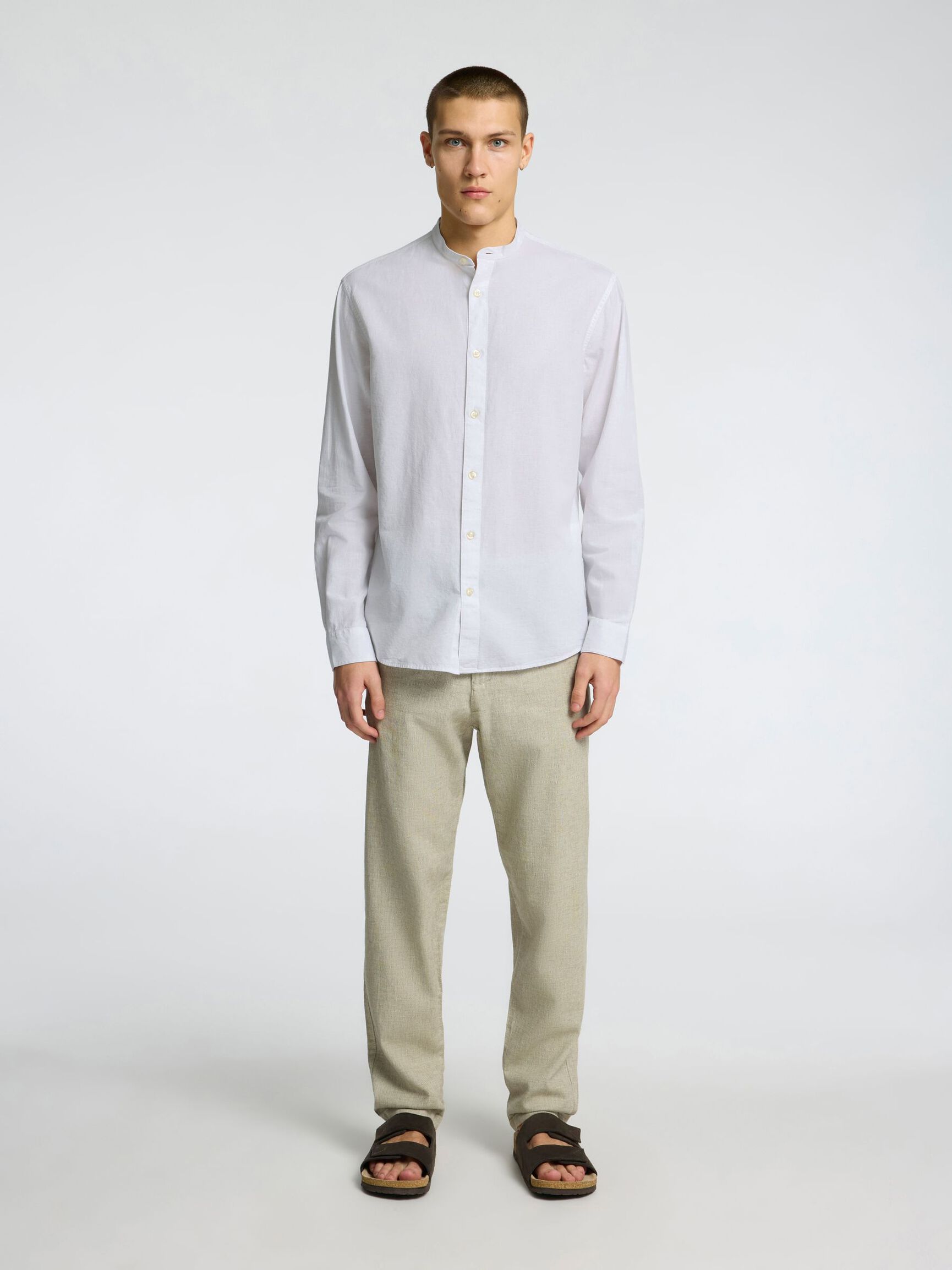 LONG-SLEEVED LINEN BLEND SHIRT, White, highres