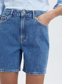 HOGE TAILLE DENIM SHORT, Medium Blue Denim, highres