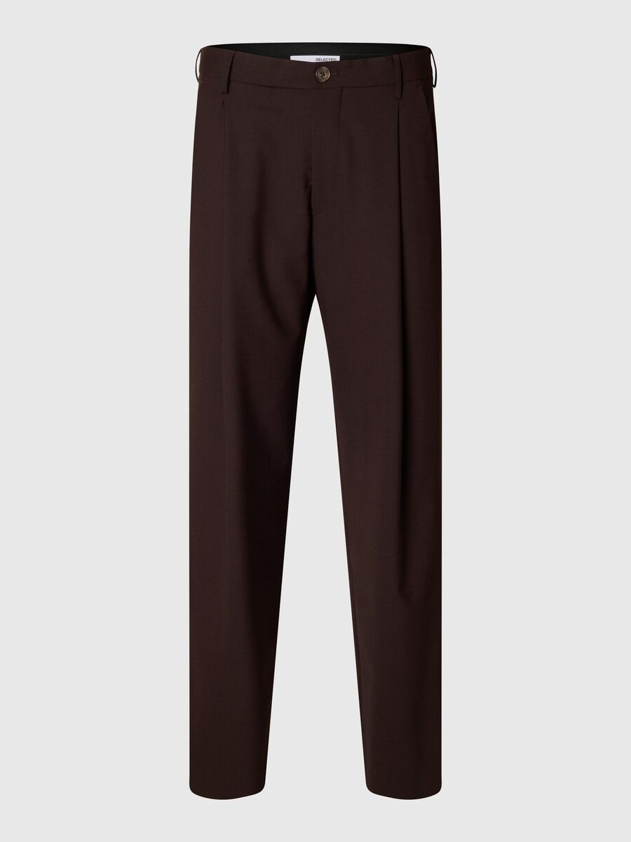 Selected WOOL BLEND PLEATED LOOSE-FIT TROUSERS, Demitasse, highres - 16097838_Demitasse_001.jpg