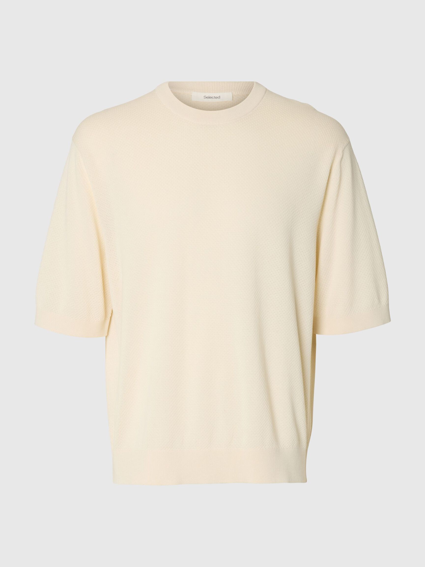 KNITTED COTTON T-SHIRT, Birch, highres