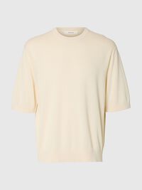 KNITTED COTTON T-SHIRT, Birch, highres